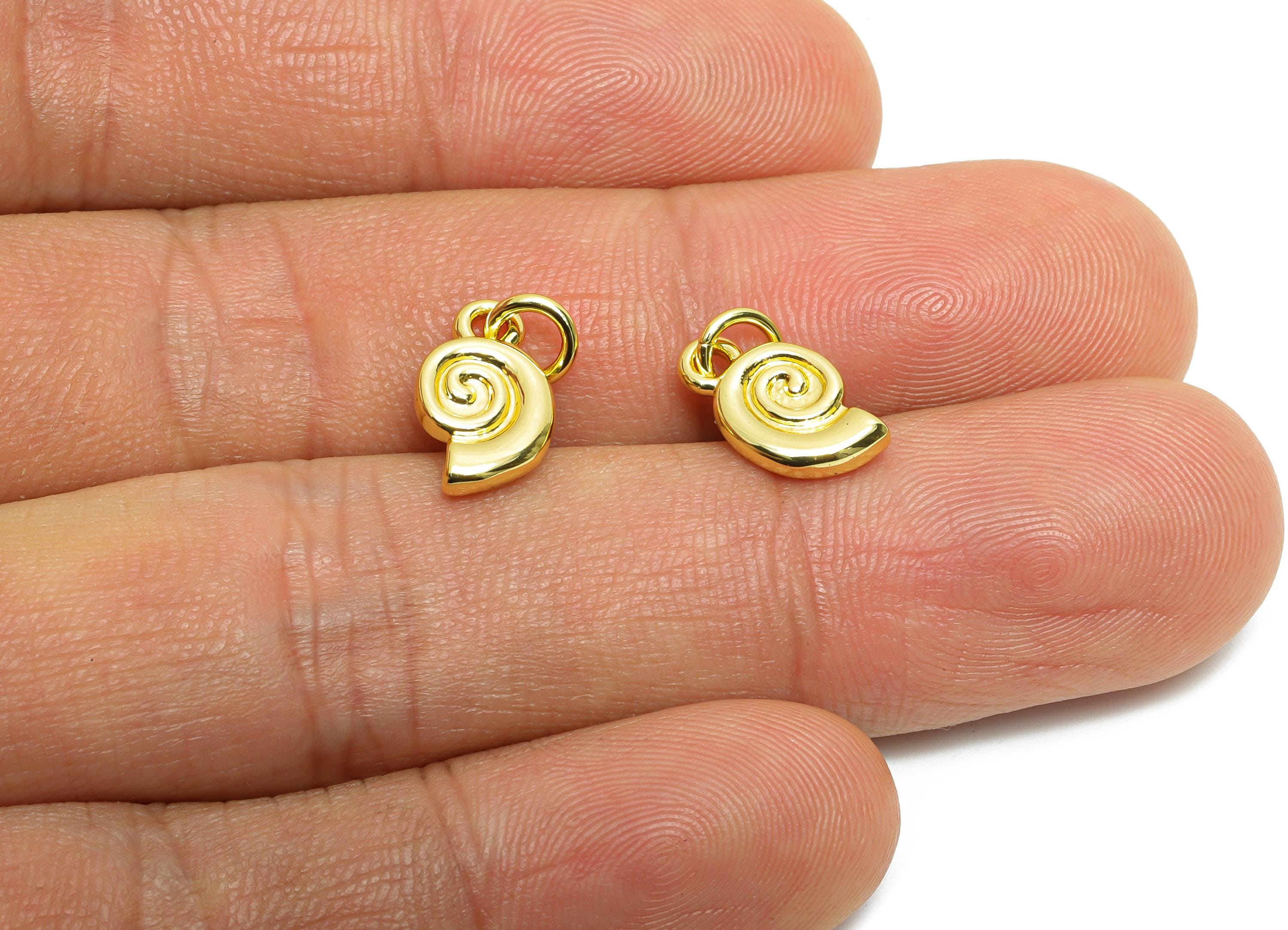 Brass Snail Earring Charm - Brass Conch Gold Earring Charm - Dainty Charm For DIY Bracelet - 18K Real Gold Plated - 11.7x7.94x2mm - RGP10595 - DOMEDBAZAAR