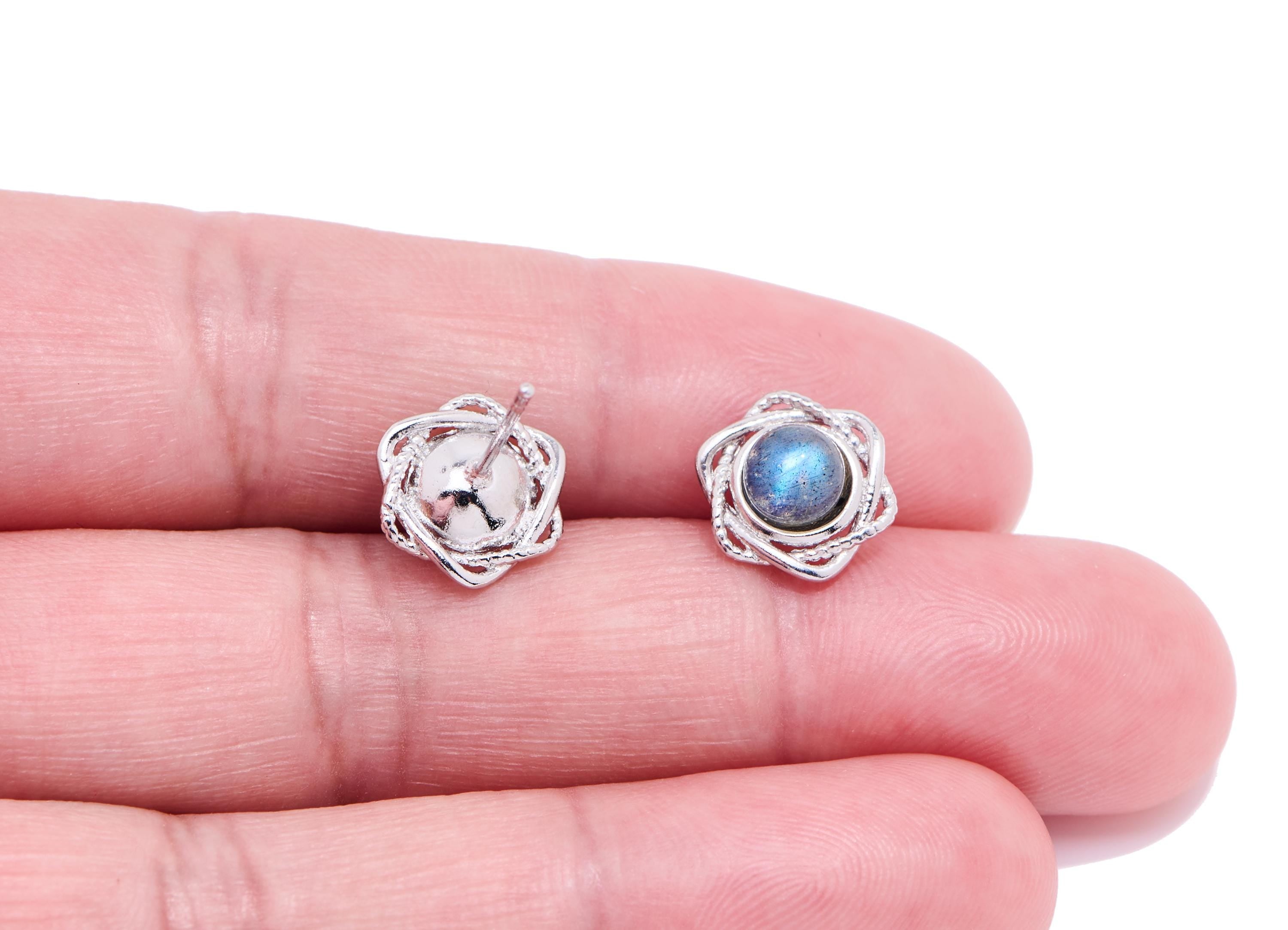 Moonstone Brass Flower Stud - Chic Twisted Frame Gemstone Post - Artistic Jewelry Making - Silver Stud - White K Plated - 11x10x6mm - NS2659 - DOMEDBAZAAR