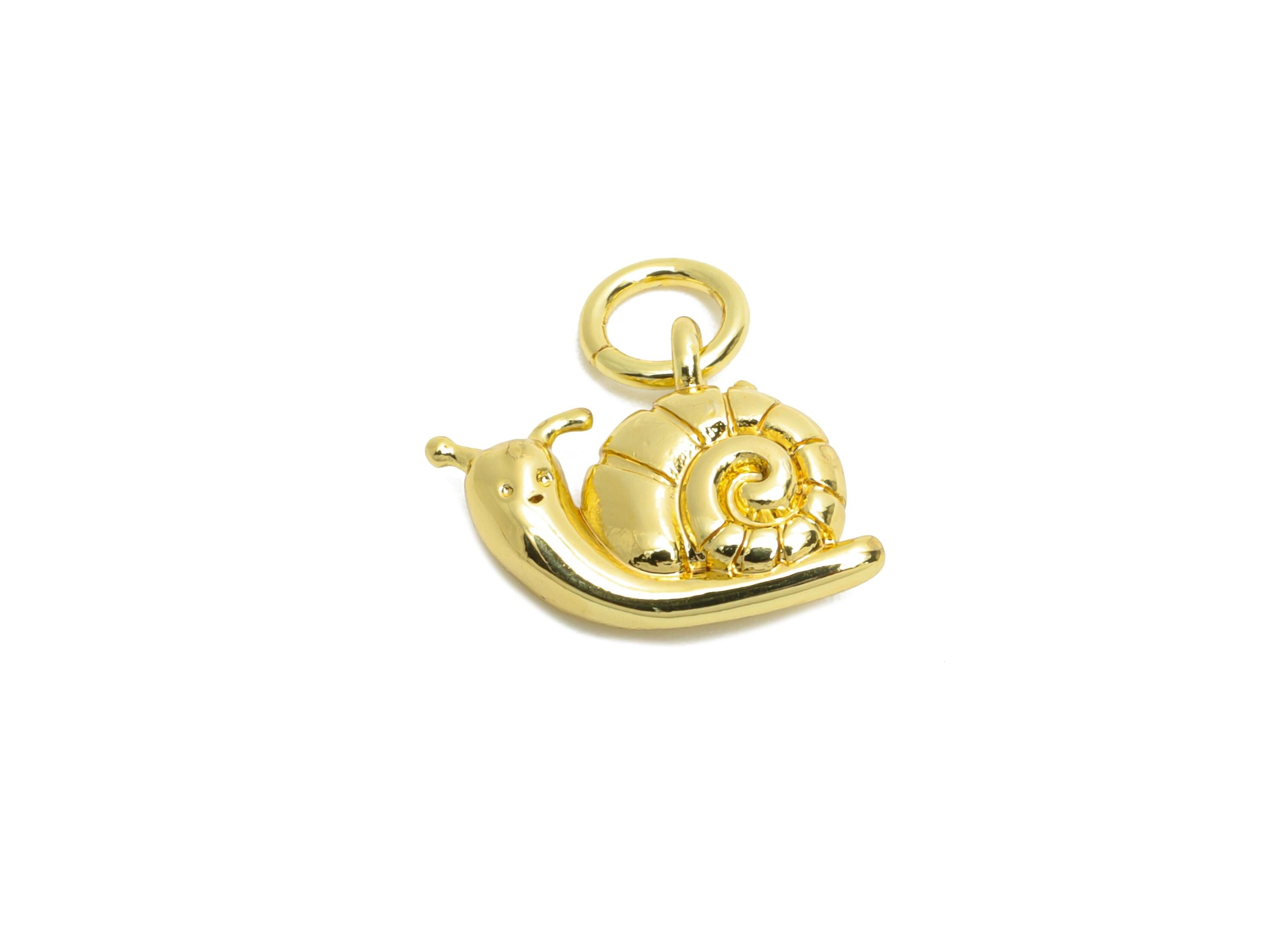 Brass Snail Earring Charm - Brass Cute Spiral Shell Jewelry - Figure Charm For DIY Bracelet - 18K Real Gold Plated - 13x10x3mm - RGP10604 - DOMEDBAZAAR