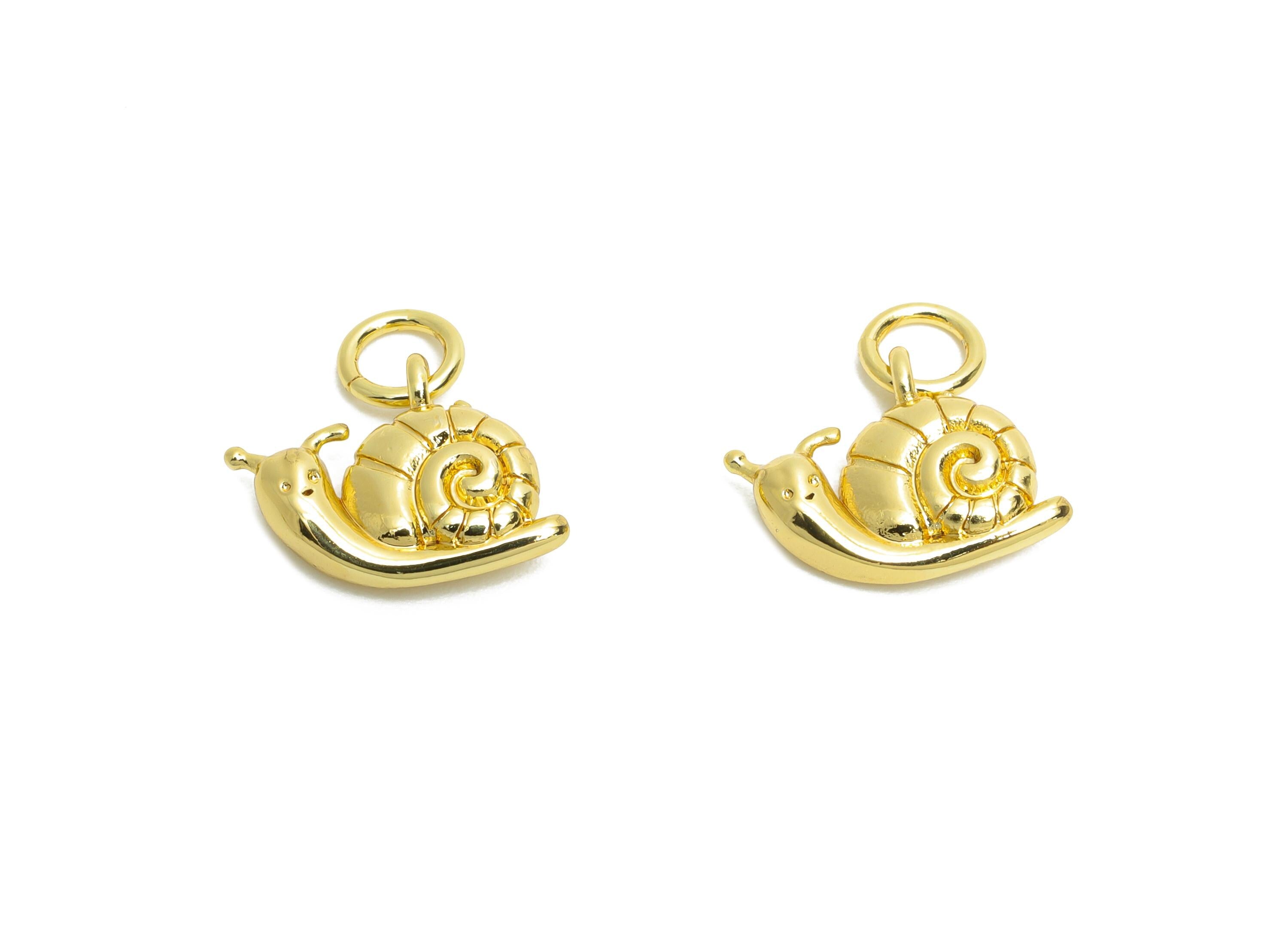Brass Snail Earring Charm - Brass Cute Spiral Shell Jewelry - Figure Charm For DIY Bracelet - 18K Real Gold Plated - 13x10x3mm - RGP10604 - DOMEDBAZAAR