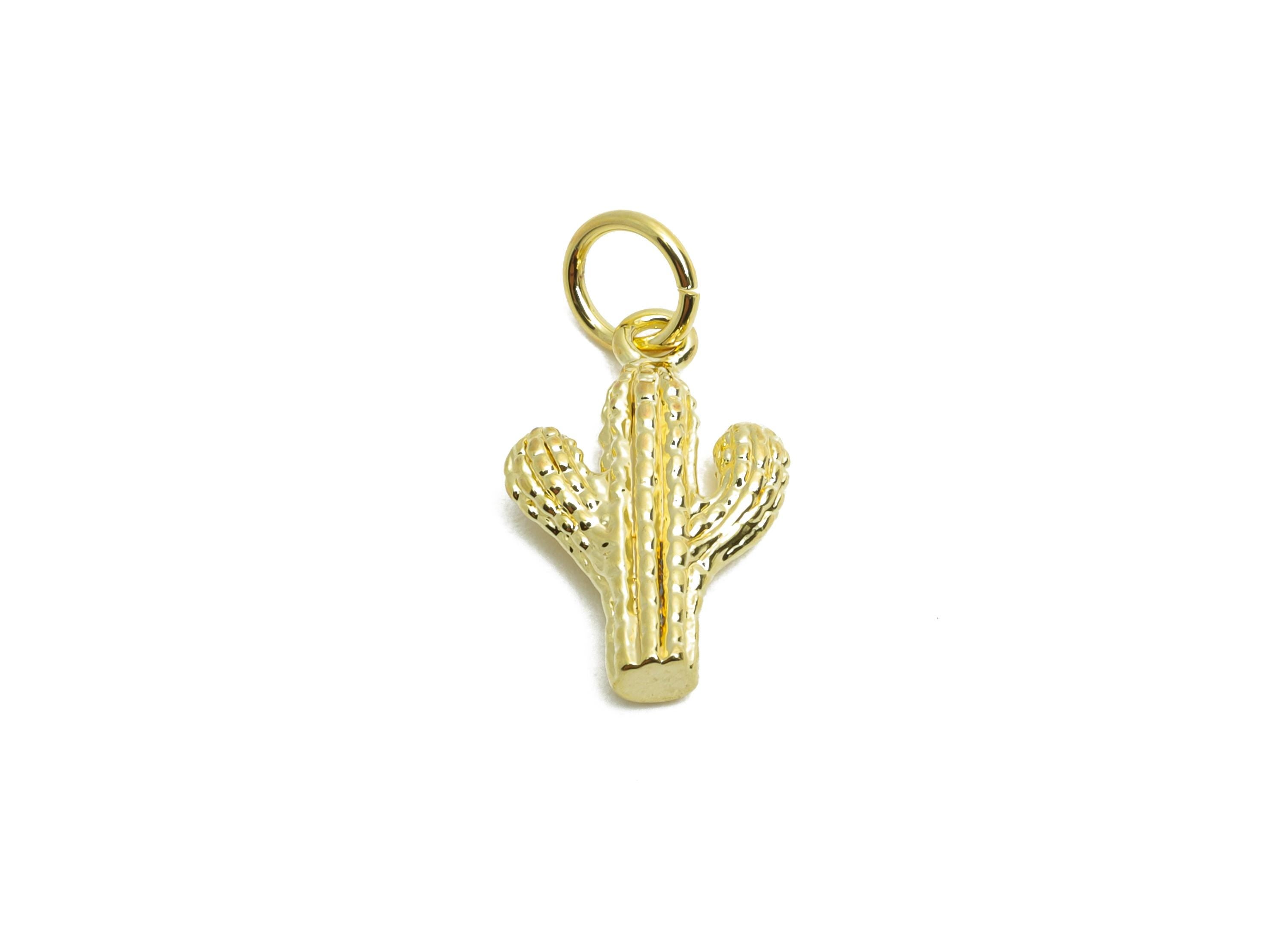 Brass Cactus Earring Charm - Brass Botanical Earring Charm - Figure Charm For DIY Bracelet - 18K Real Gold Plated - 14x8.97x1mm - RGP10606 - DOMEDBAZAAR
