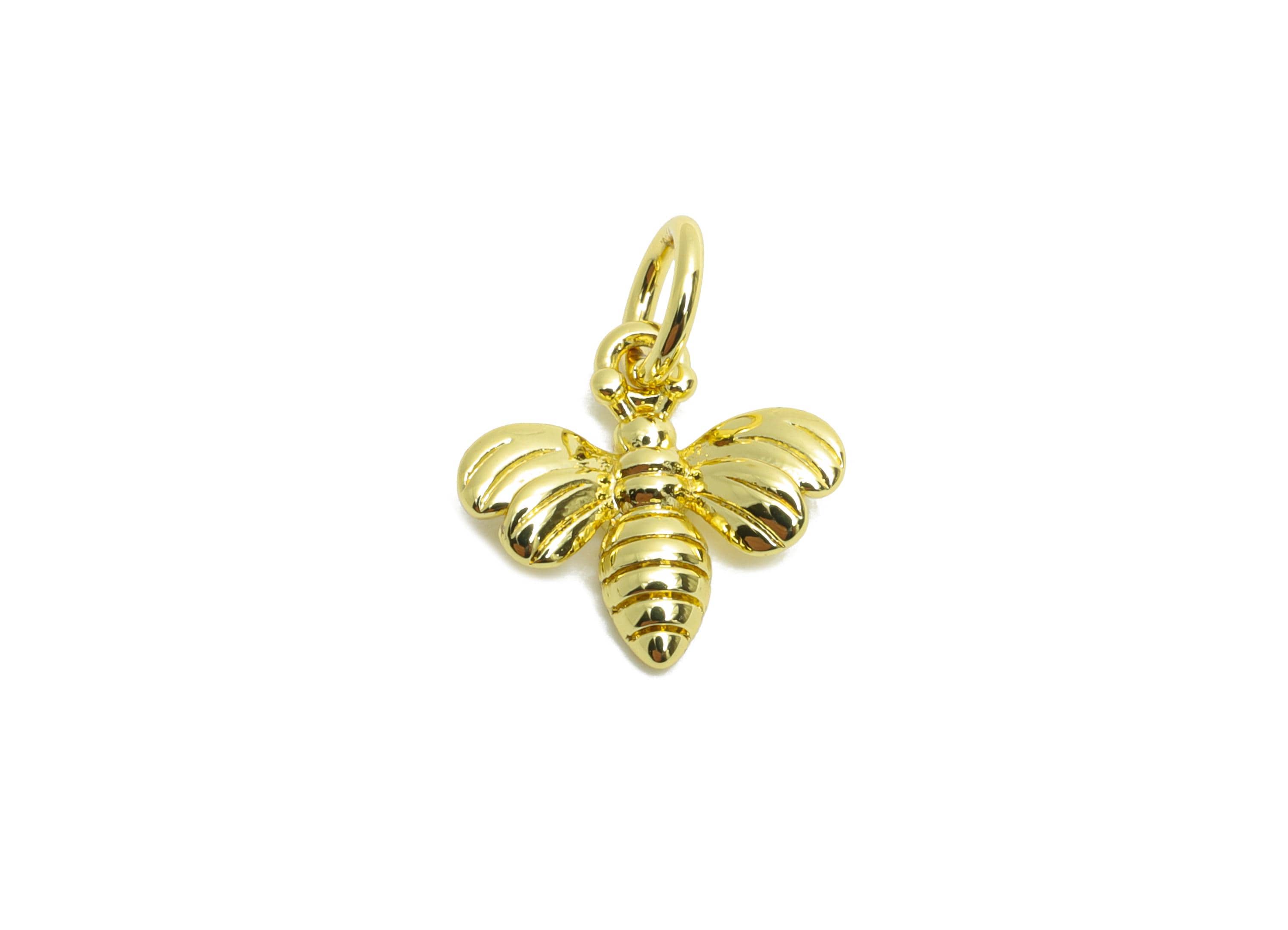 Brass Bee Earring Charm - Brass Tiny Textured Bee Jewelry - Figure Charm For DIY Bracelet - 18K Real Gold Plated - 10x11x1.06mm - RGP10603 - DOMEDBAZAAR