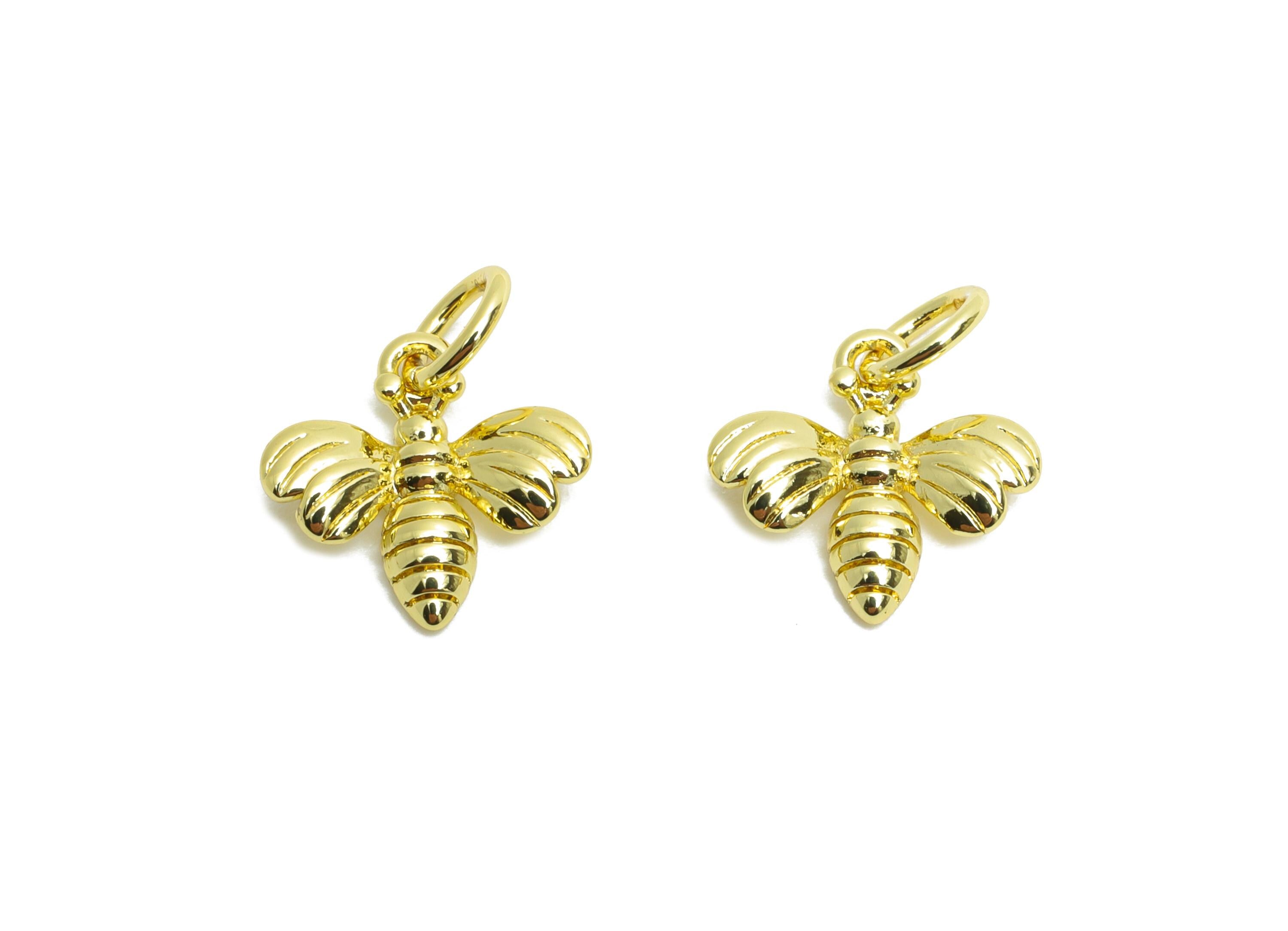 Brass Bee Earring Charm - Brass Tiny Textured Bee Jewelry - Figure Charm For DIY Bracelet - 18K Real Gold Plated - 10x11x1.06mm - RGP10603 - DOMEDBAZAAR