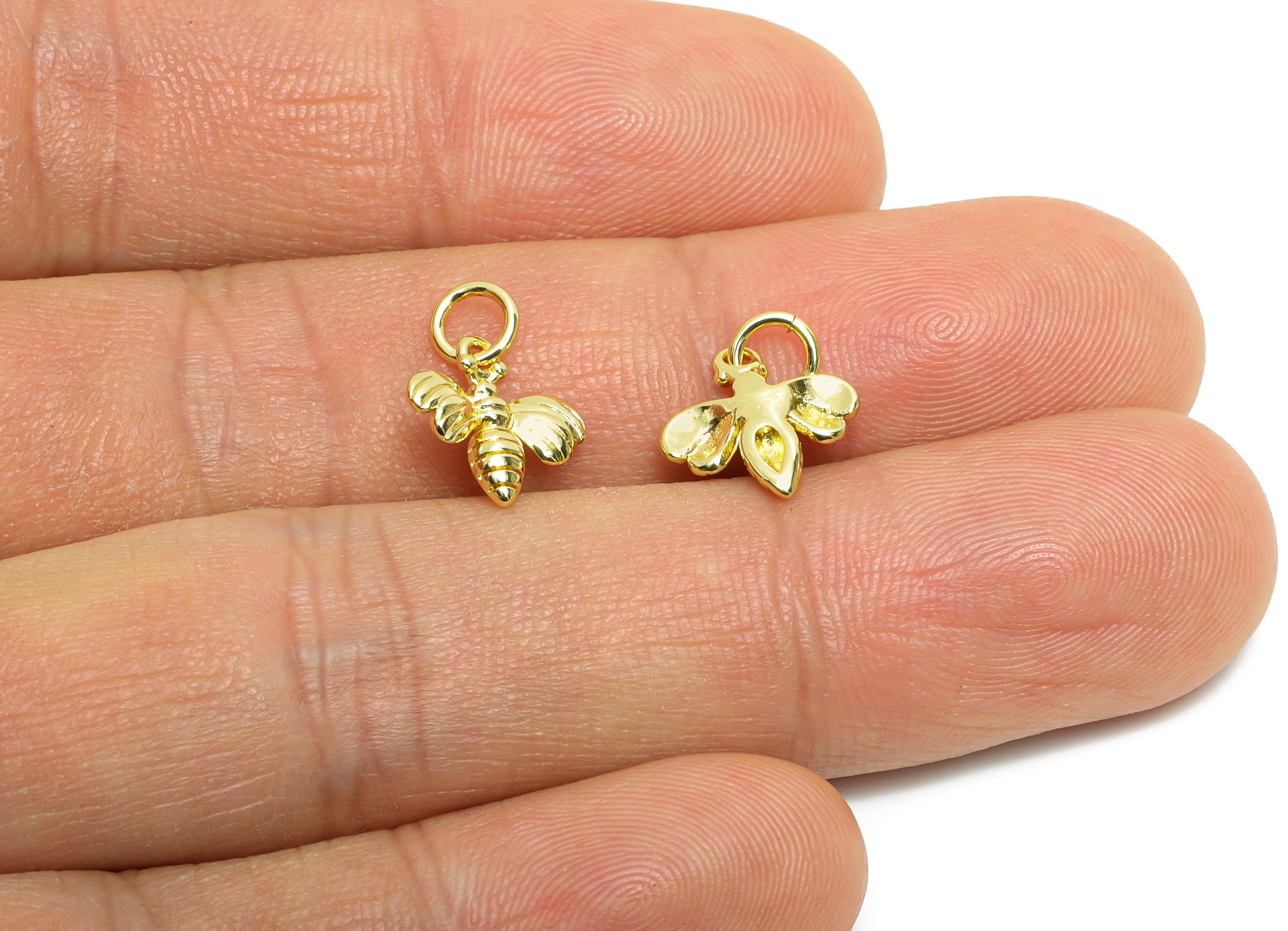 Brass Bee Earring Charm - Brass Tiny Textured Bee Jewelry - Figure Charm For DIY Bracelet - 18K Real Gold Plated - 10x11x1.06mm - RGP10603 - DOMEDBAZAAR