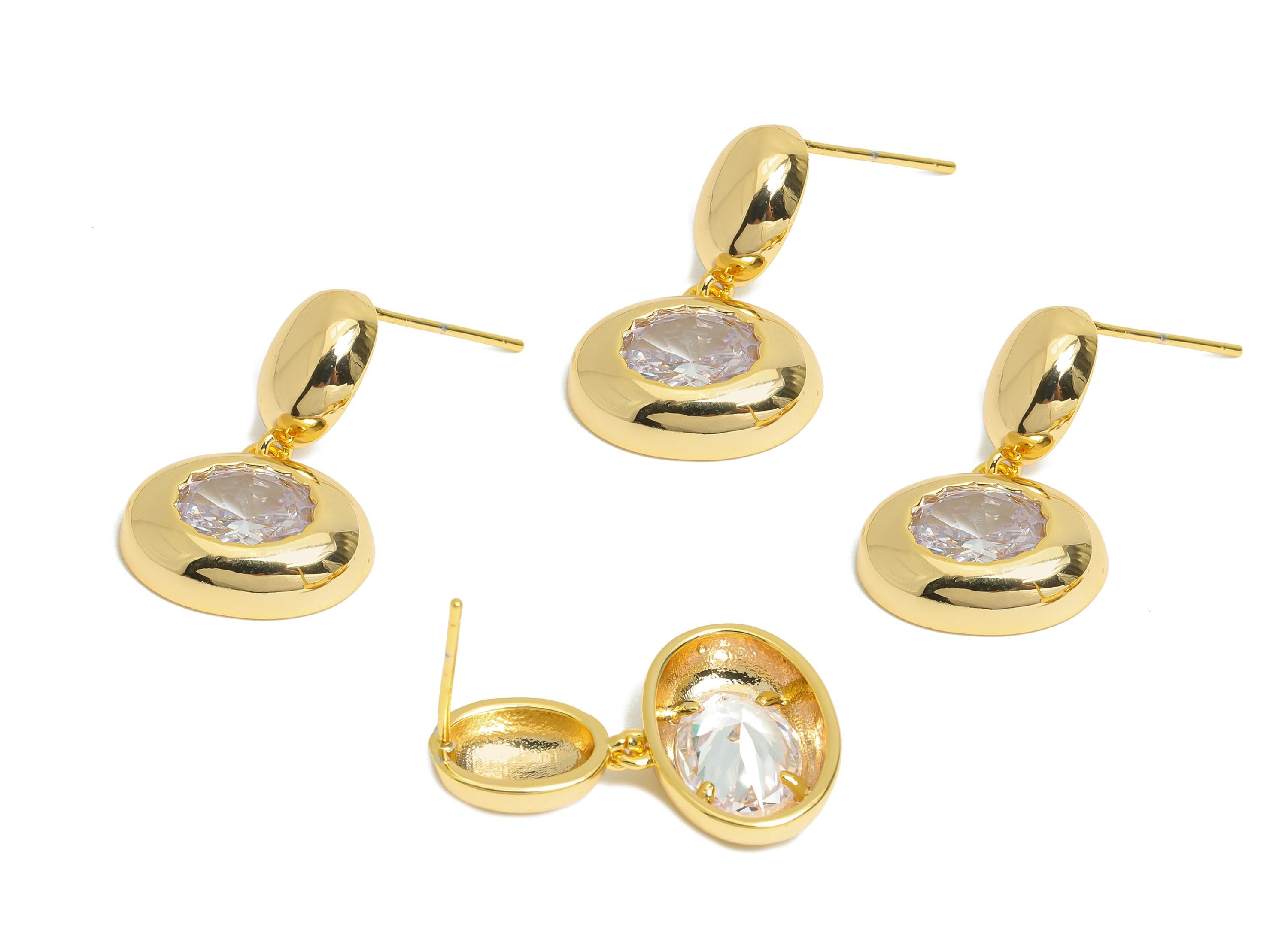 Dangle Earring Stud - Brass Chic Gold Dangling Earring Post - Cubic Zircon Dainty Earring Stud - 18K Real Gold Plated - 23x14x4mm - RGP9652 - DOMEDBAZAAR