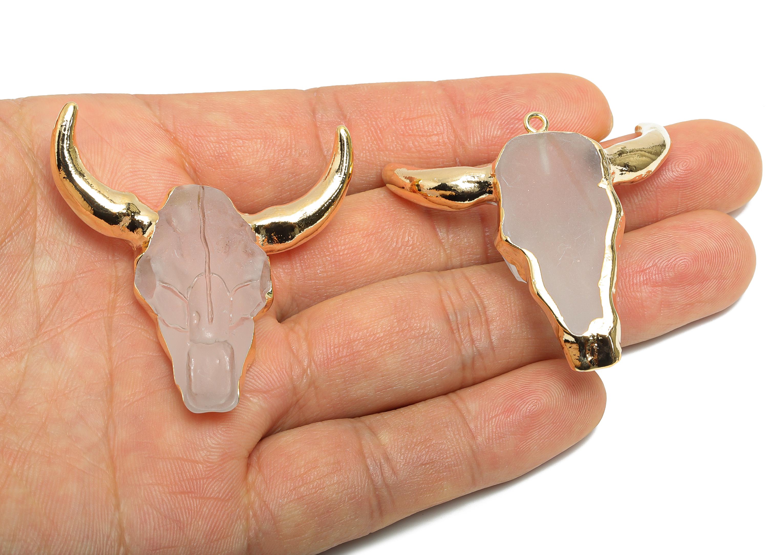 Bull Skull Pendant - Buffalo Cattle Skull Pendant - Resin Horn Animal Pendant - Bull Head Druzy - Horned Pendant - 46x44.15x12.88mm - RC1215 - DOMEDBAZAAR