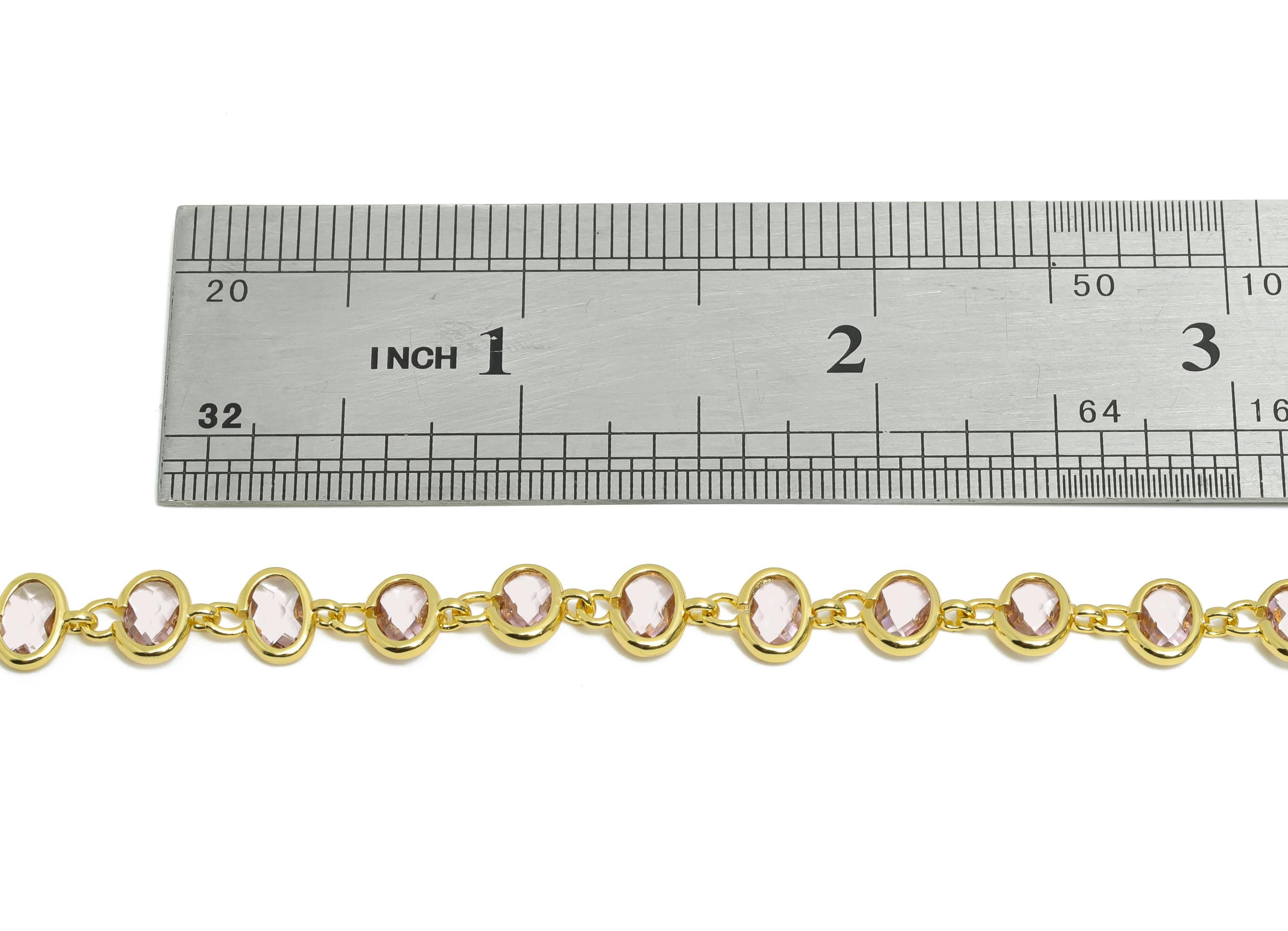 Brass Sparkling Crystal Chain - Brass Transparent Stones Chain - 15.75inch/strand - Elegant Jewelry -  18K Real Gold Plating - RGP10460 - DOMEDBAZAAR