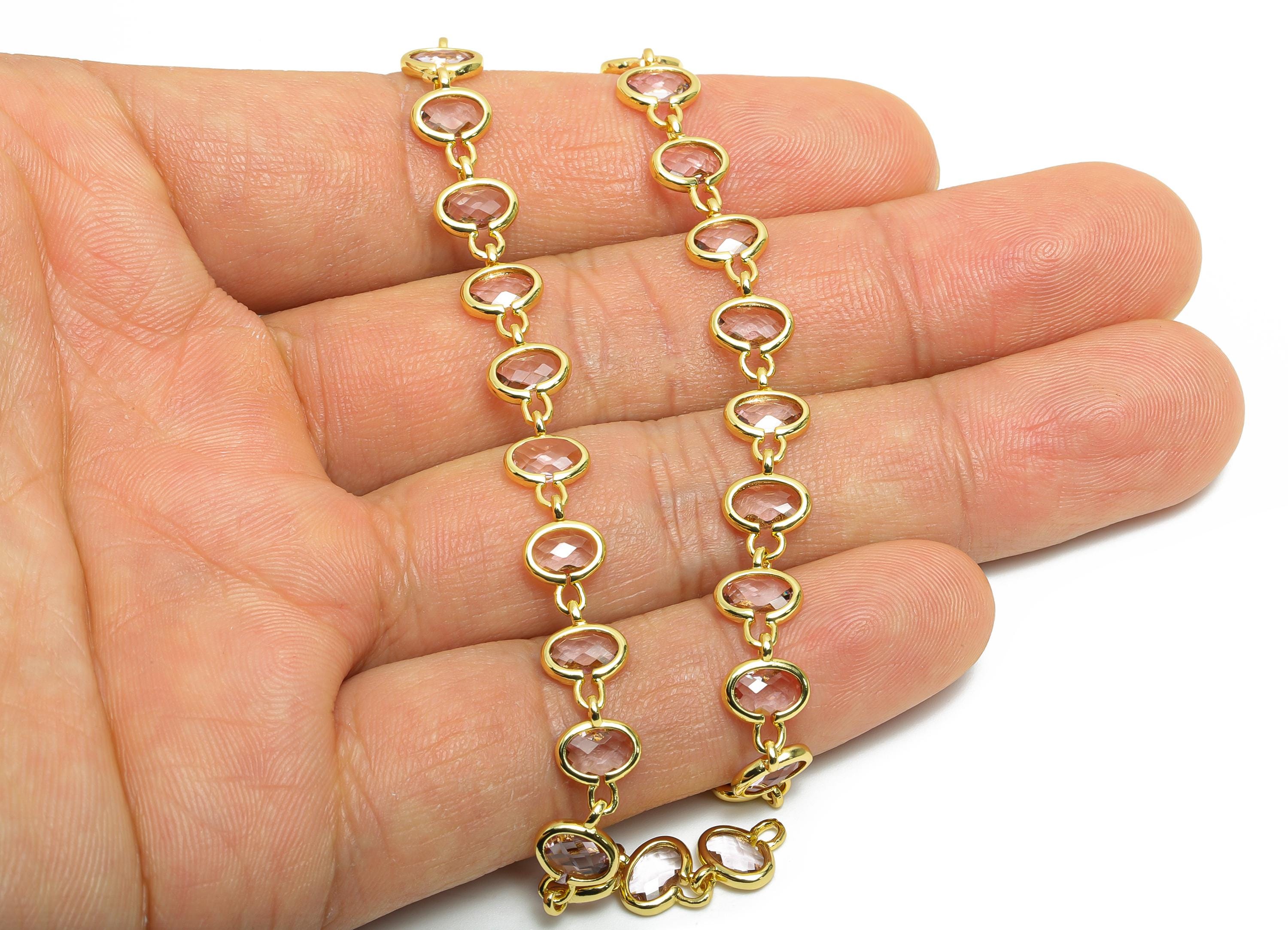 Brass Sparkling Crystal Chain - Brass Transparent Stones Chain - 15.75inch/strand - Elegant Jewelry -  18K Real Gold Plating - RGP10460 - DOMEDBAZAAR