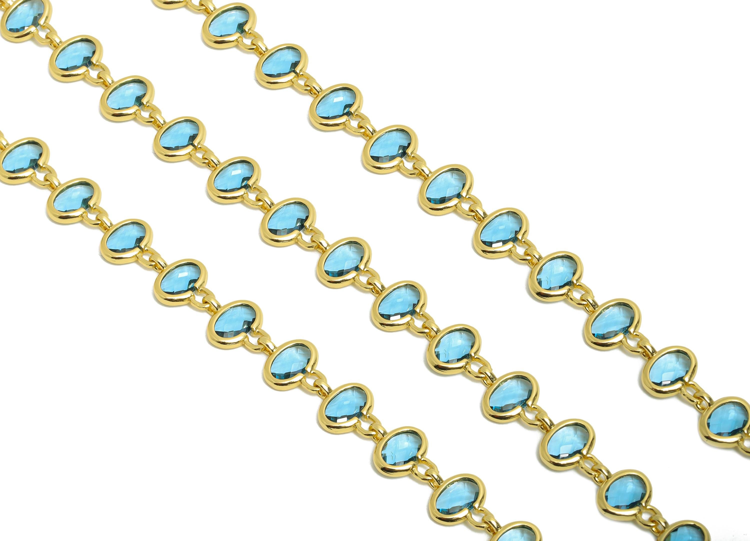 Brass Sparkling Crystal Chain - Brass Transparent Stones Chain - 15.75inch/strand - DIY Necklace Jewelry -  18K Real Gold Plating - RGP10462 - DOMEDBAZAAR