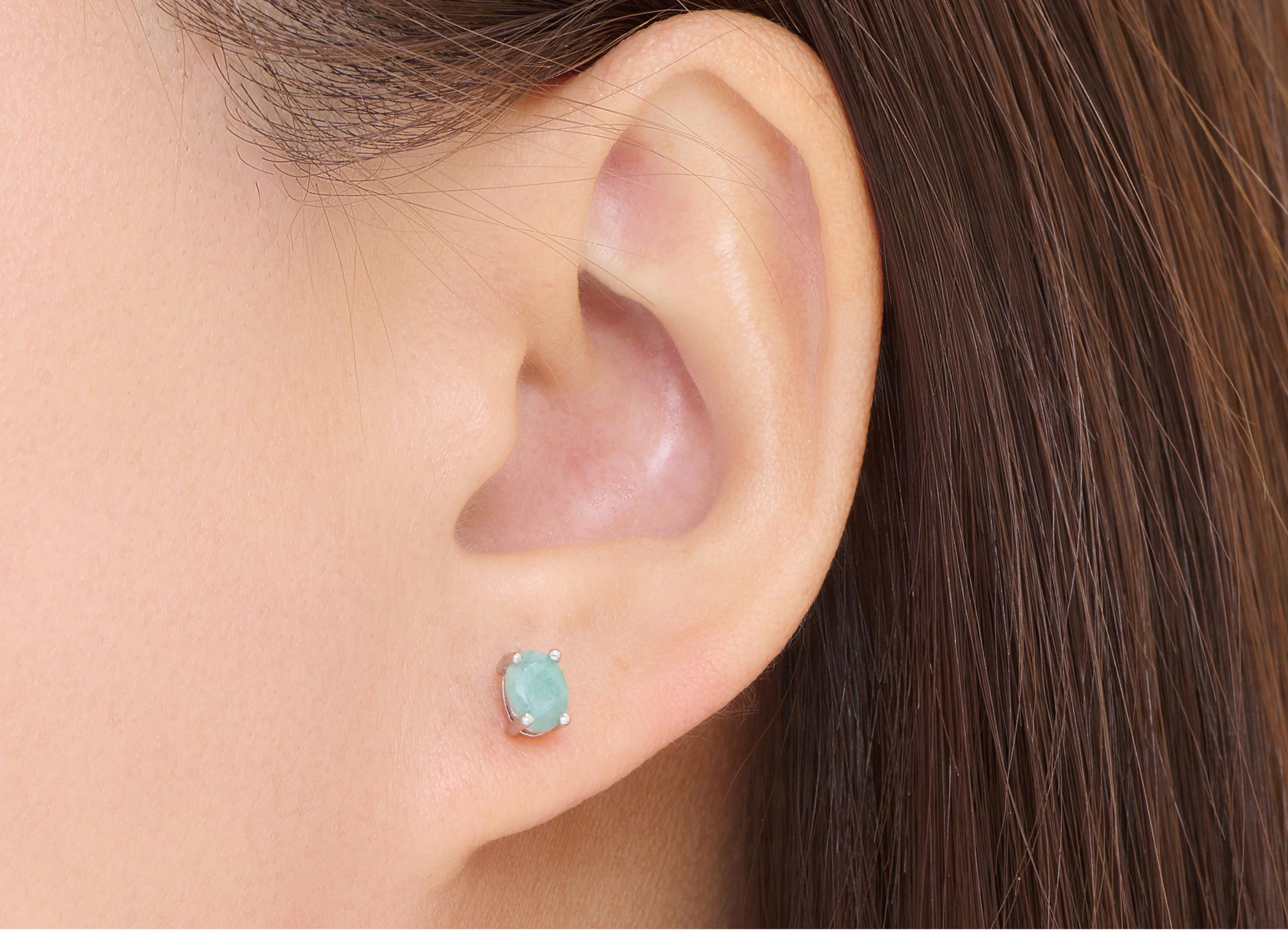 Emerald Brass Oval Stud - Simple Oval Gemstone Earring Post - Classic Jewelry Making - Silver Stud - White K Plated - 6.13x3.4x5mm - NS2569 - DOMEDBAZAAR