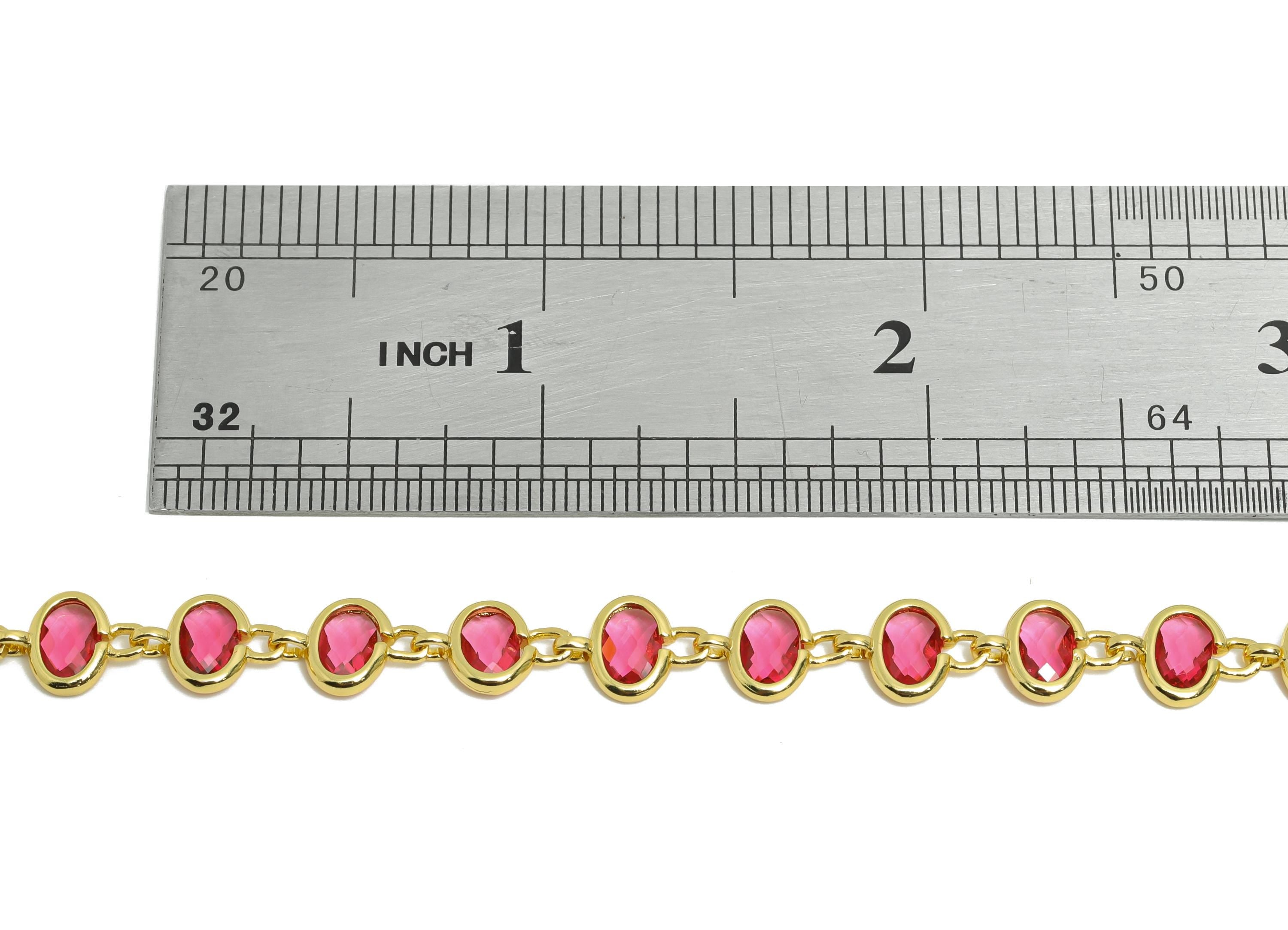 Brass Sparkling Crystal Chain - Brass Pink Stones Chain - 15.75inch/strand - DIY Necklace Jewelry -  18K Real Gold Plating - RGP10459 - DOMEDBAZAAR
