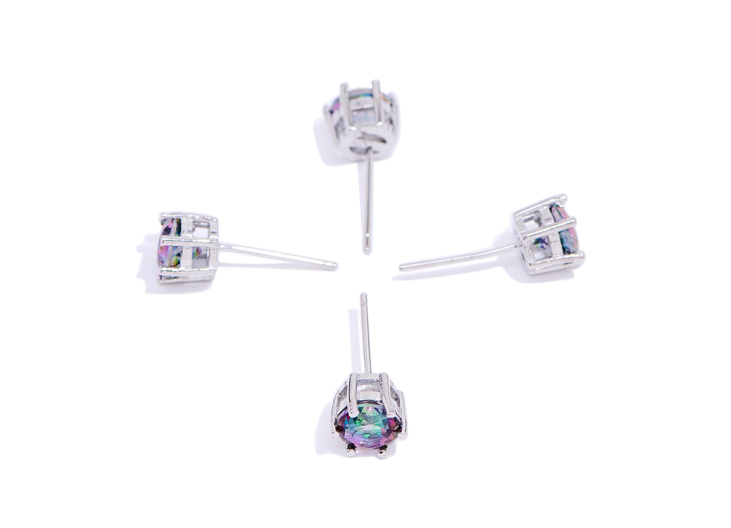 White Crystal Brass Round Stud - Faceted Natural Gemstone Post - Classic Jewelry Making - Silver Stud - White K Plated - 7x6.5x6mm - NS2633 - DOMEDBAZAAR