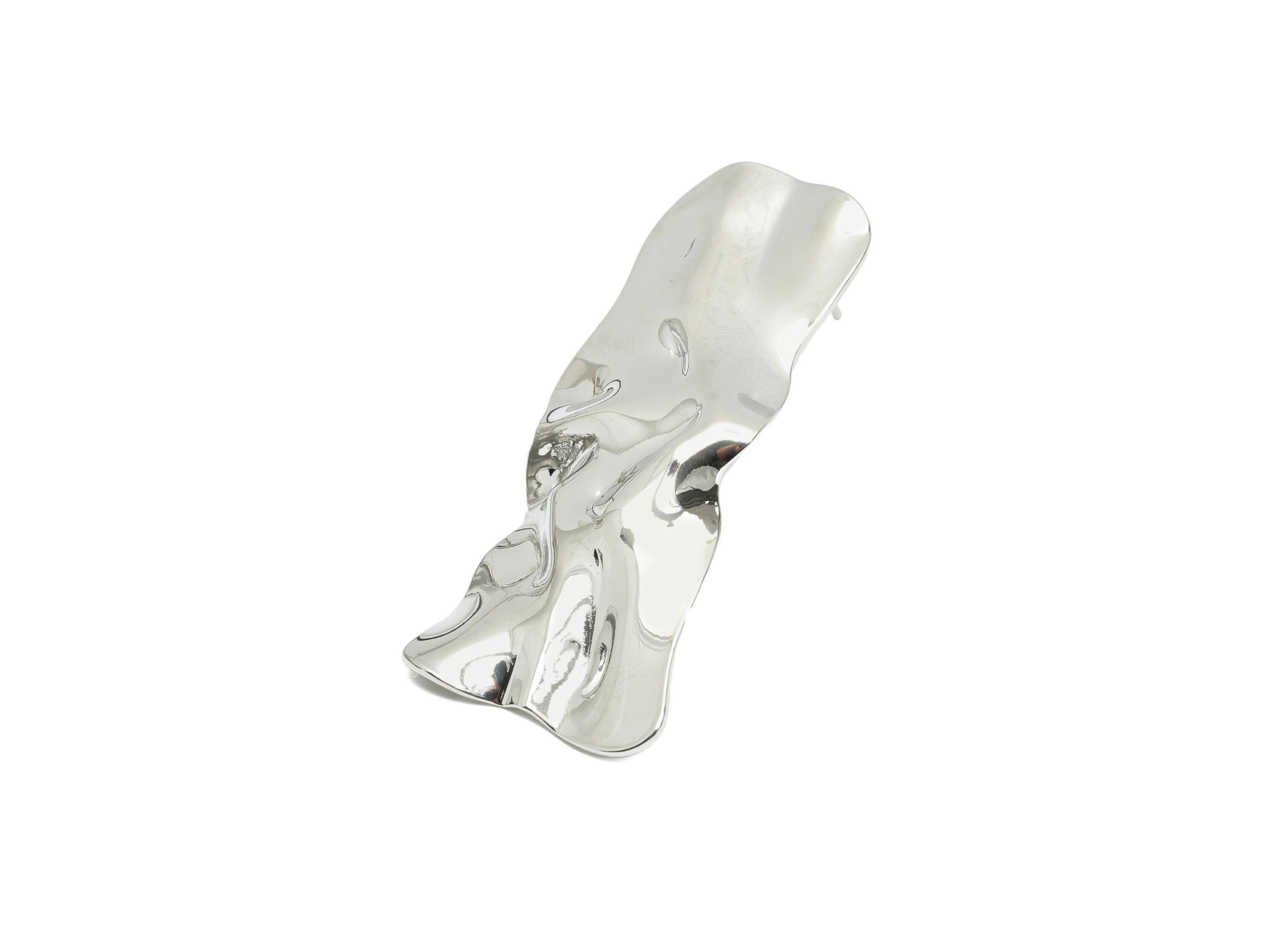 Bold Artistic Earring Stud - Brass Luxury Artistic Jewelry - Abstract Wavy Earring Post - 18K Real White Gold Plated - 55x21x3mm - RGP9647S - DOMEDBAZAAR