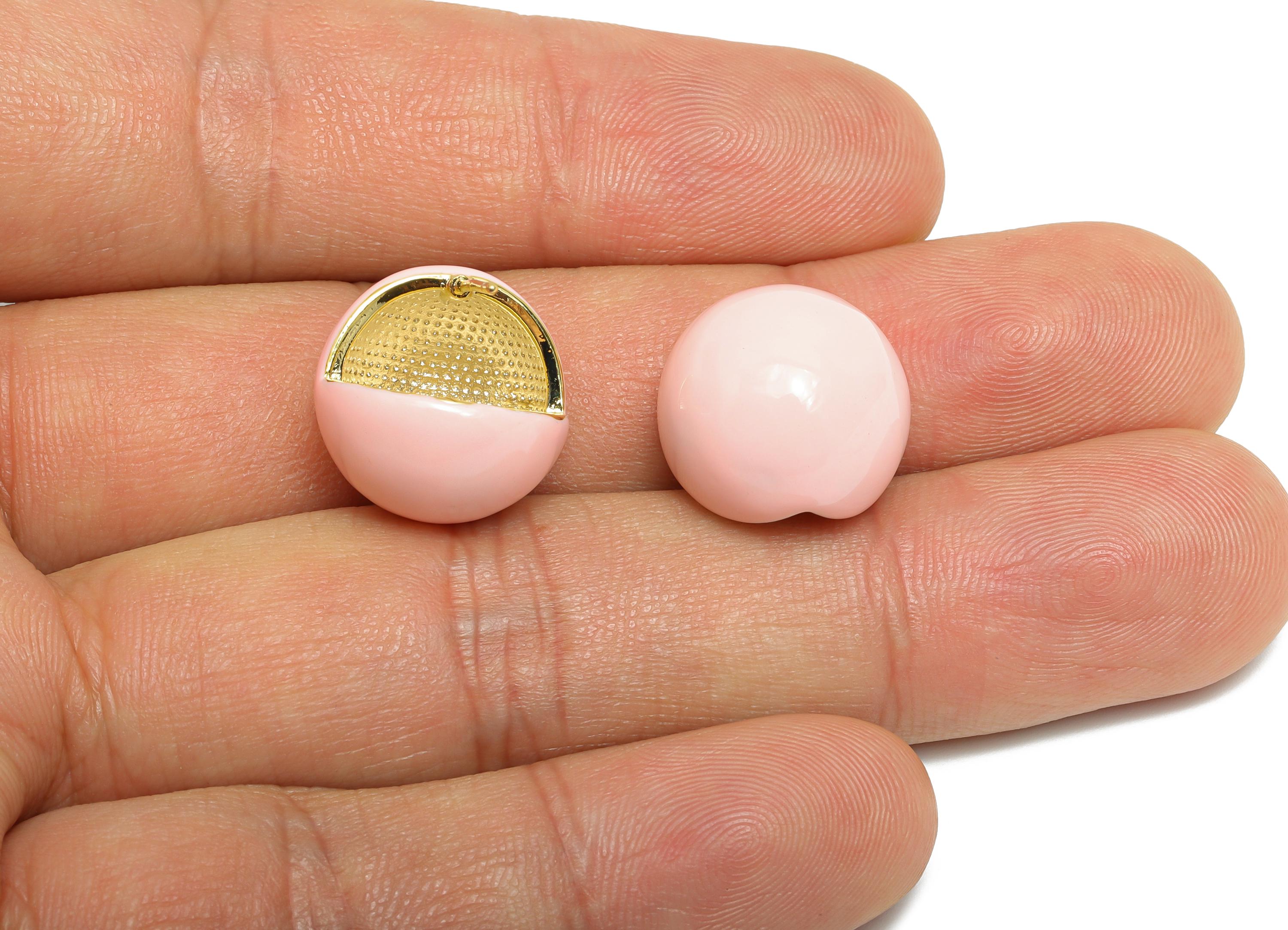 Brass Round Stud Earring - Pink Three Quarter Sphere Enamel Earring Post - Everday Jewelry - 18K Gold Plated - 15.89x15.55x0.71mm -RGP9606A - DOMEDBAZAAR