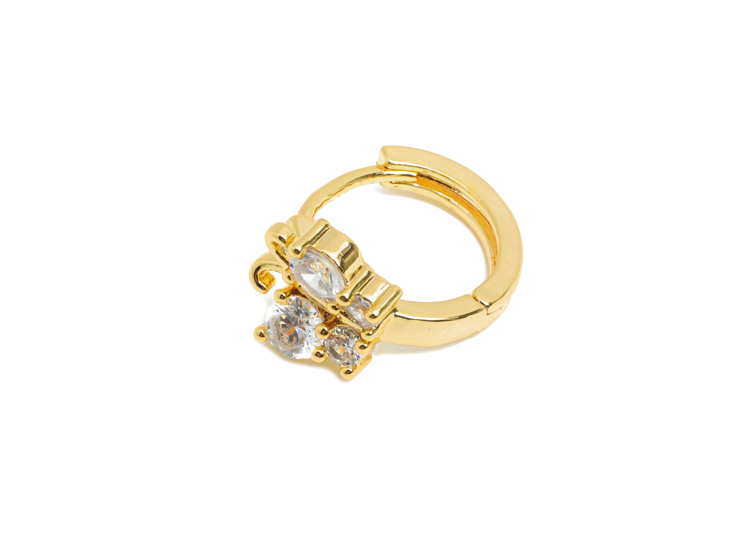 Brass Butterfly Sparking Hoop - Brass Huggie Hoop Clasp - Classic Bling Cubic Zircon Earring - 18K Real Gold Plating - 16.5x10x4mm - RGP9685 - DOMEDBAZAAR