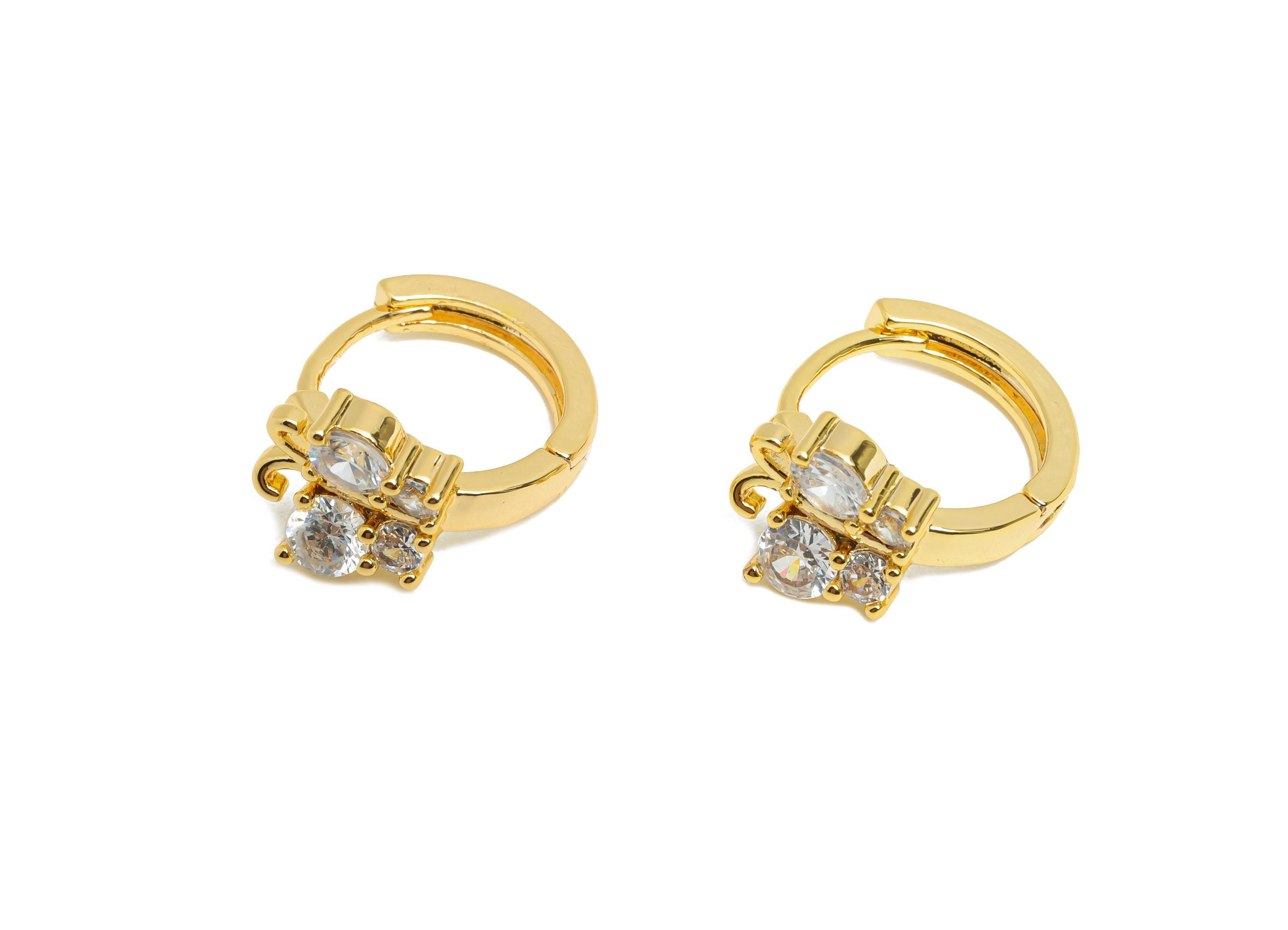 Brass Butterfly Sparking Hoop - Brass Huggie Hoop Clasp - Classic Bling Cubic Zircon Earring - 18K Real Gold Plating - 16.5x10x4mm - RGP9685 - DOMEDBAZAAR