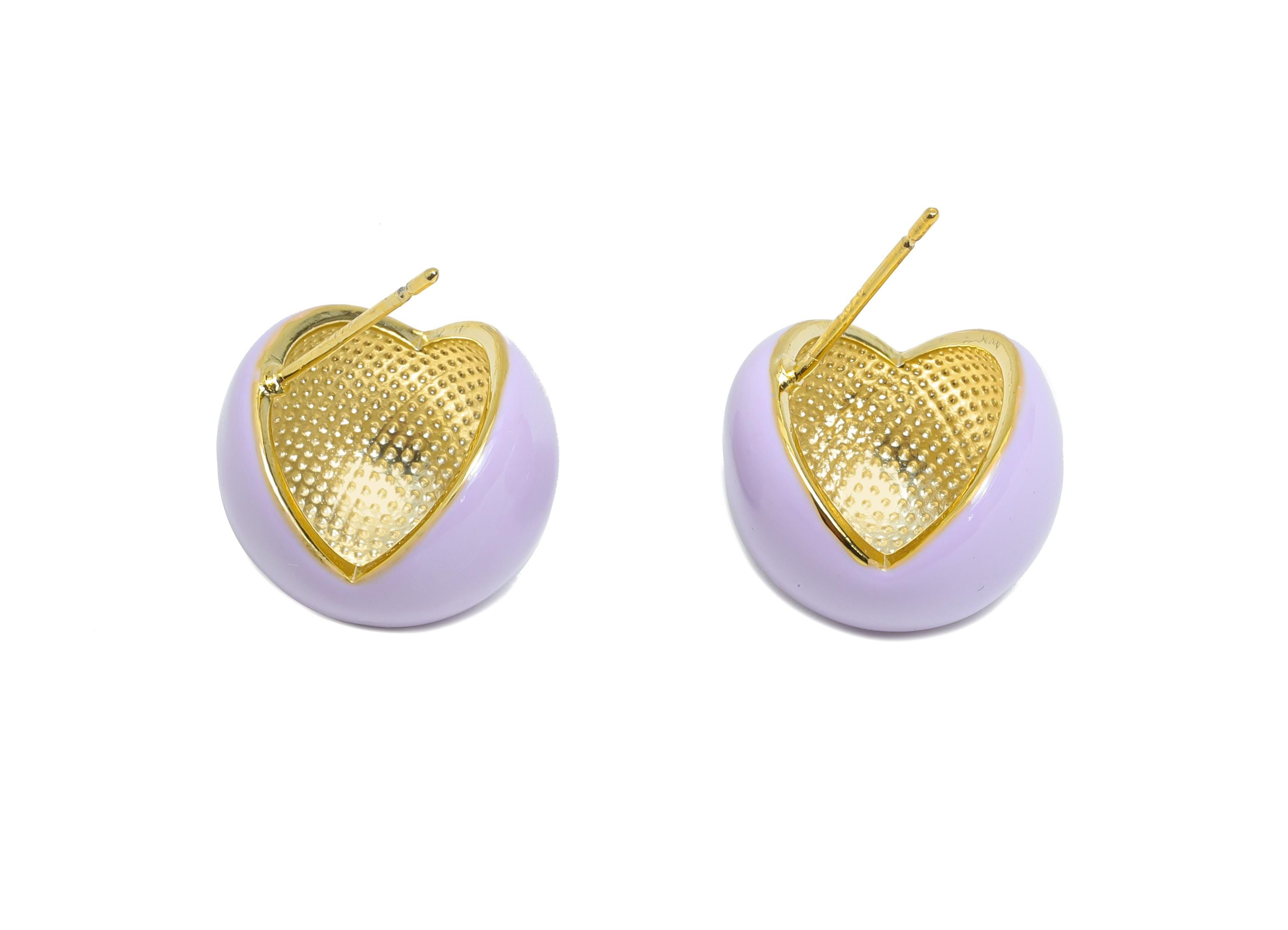 Brass Round Stud Earring - Purple Three Quarter Sphere Enamel Earring Post - Everday Jewelry - 18K Gold Plated -15.89x15.55x0.71mm -RGP9606B - DOMEDBAZAAR