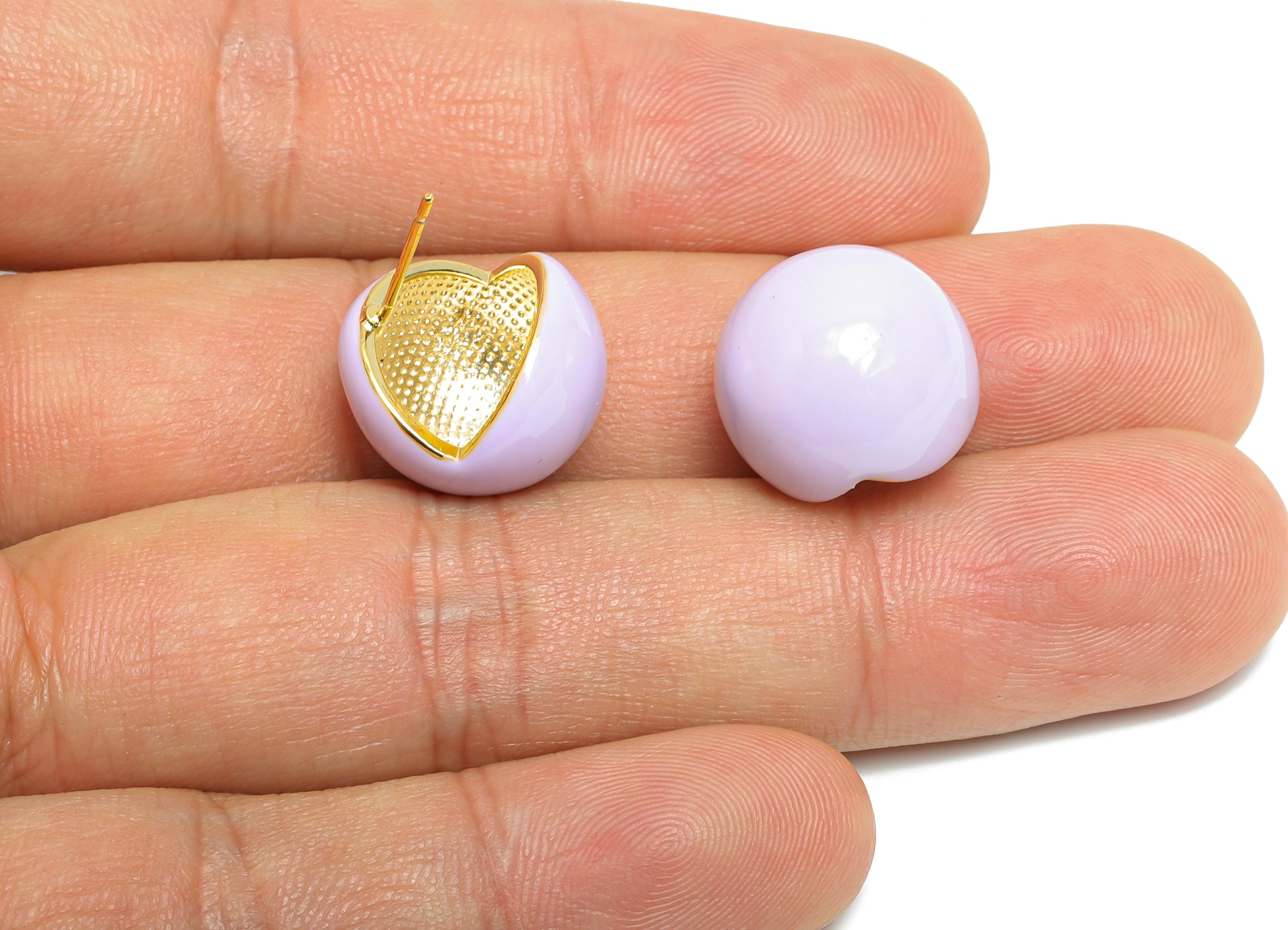 Brass Round Stud Earring - Purple Three Quarter Sphere Enamel Earring Post - Everday Jewelry - 18K Gold Plated -15.89x15.55x0.71mm -RGP9606B - DOMEDBAZAAR