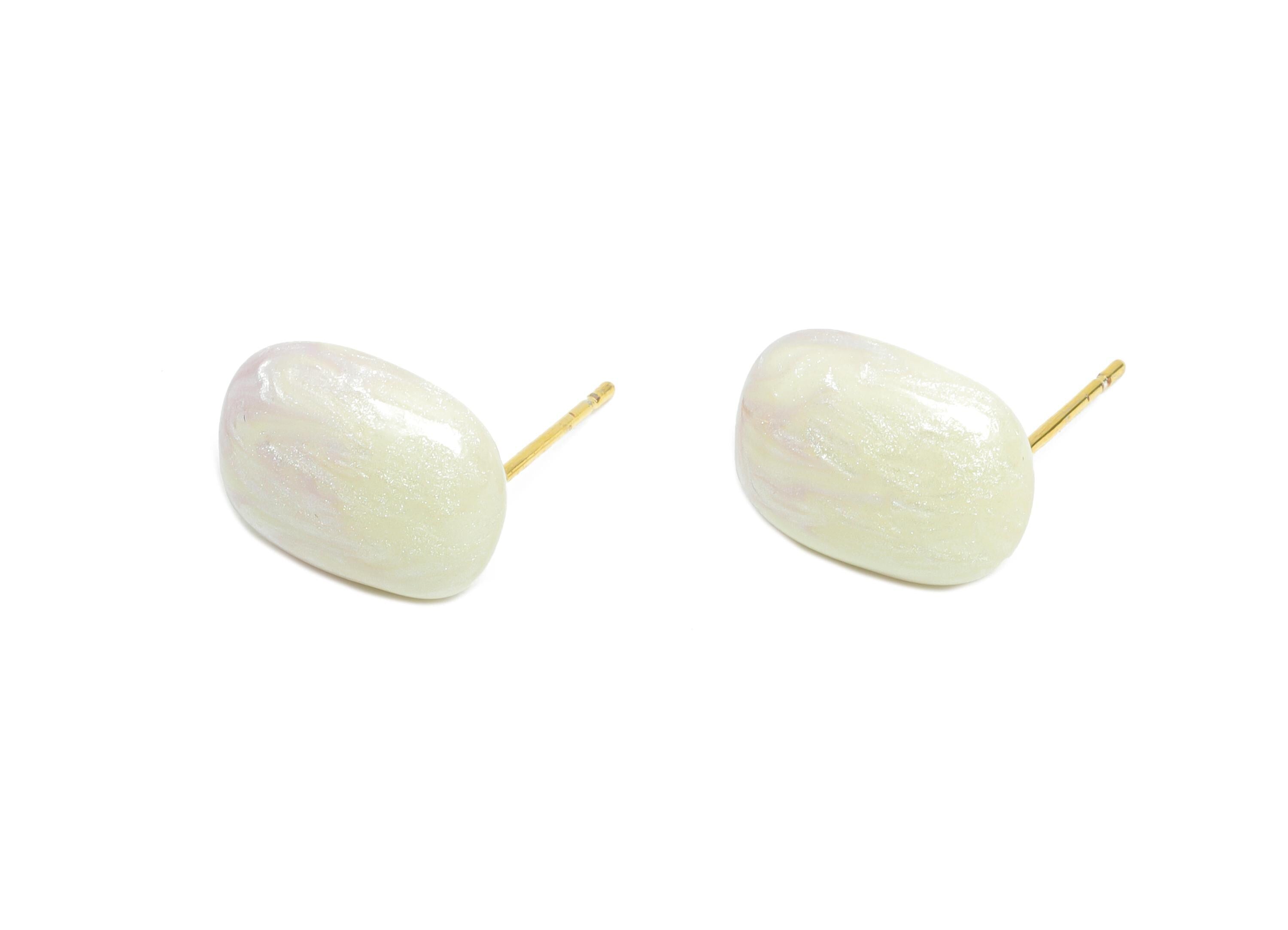 Oval Enamel Earring Stud - Purple Brass Chic Oval Stud Earring - Minimalist Enamel Earring Post- 18K Gold Plated-13.58x10.72x0.74mm-RGP9608B - DOMEDBAZAAR