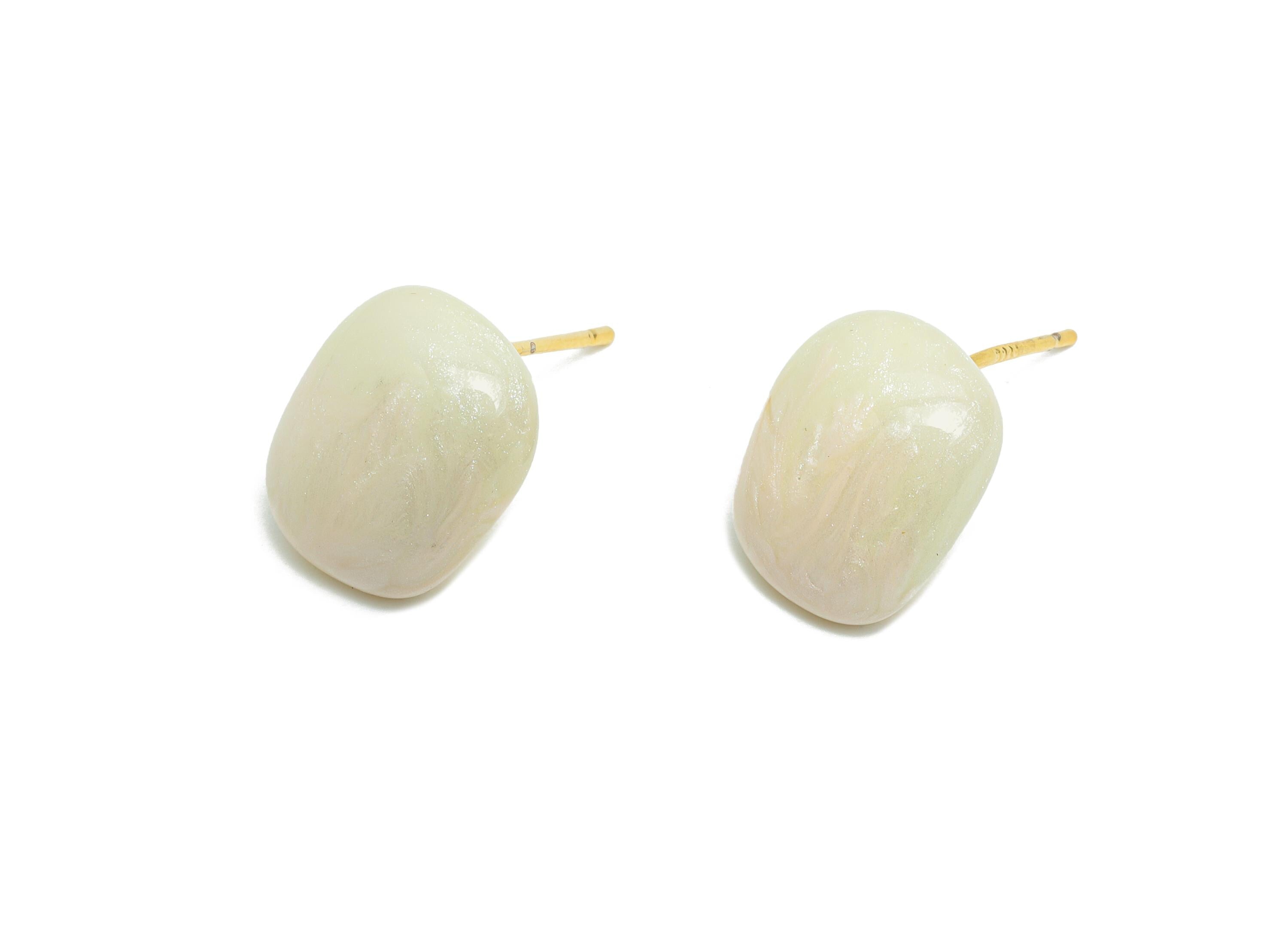 Oval Enamel Earring Stud - Pink Brass Chic Oval Stud Earring - Minimalist Enamel Earring Post- 18K Gold Plated - 13.58x10.72x0.74mm-RGP9608A - DOMEDBAZAAR