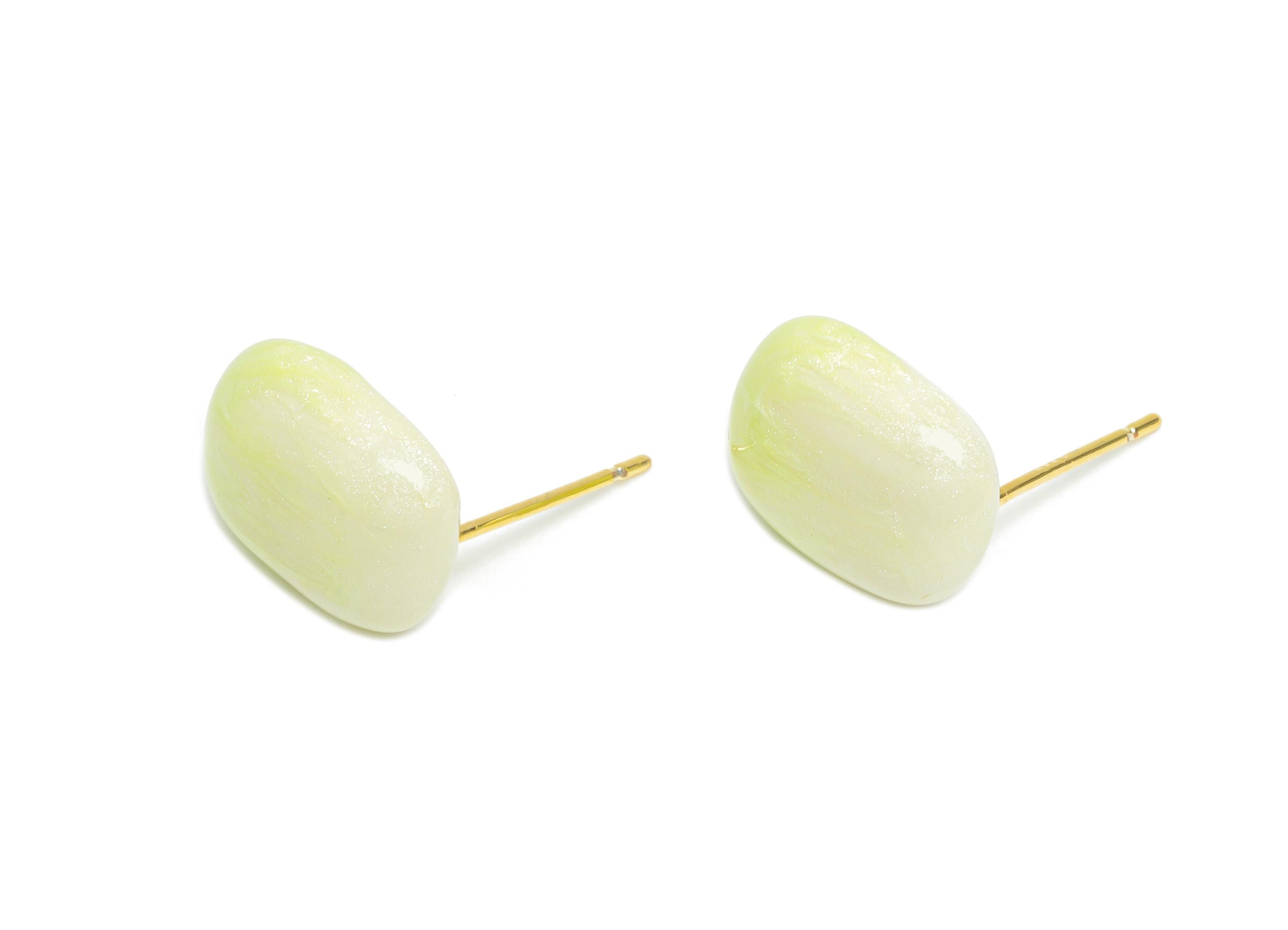 Oval Enamel Earring Stud - Green Brass Chic Oval Stud Earring - Minimalist Enamel Earring Post- 18K Gold Plated -13.58x10.72x0.74mm-RGP9608D - DOMEDBAZAAR