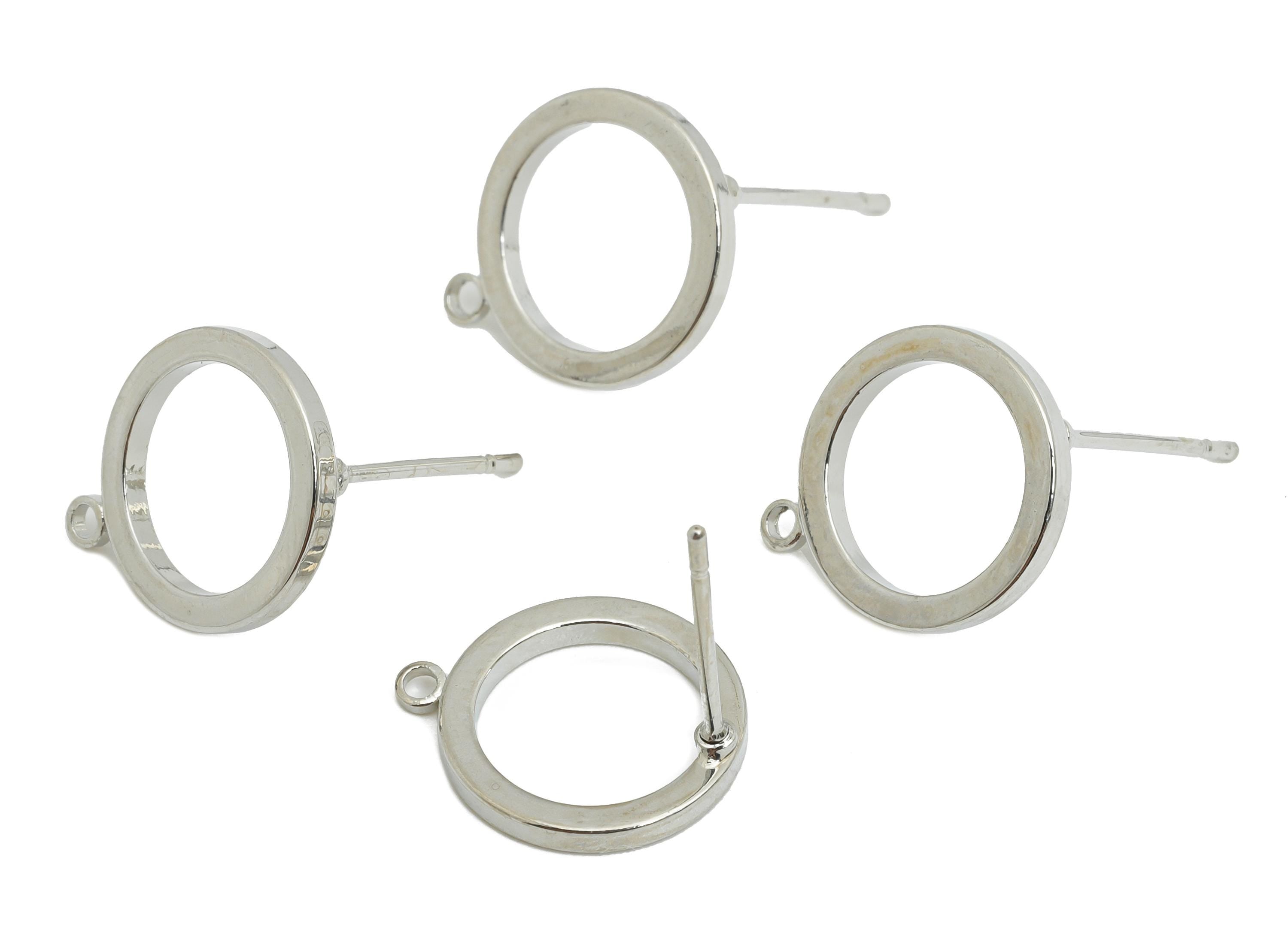 14mm Earring Stud - Brass Minimalist Earring With Loop - Customizable Earring Base - 18K Real White Gold Plated - 14x11x1.44mm - RGP9644S - DOMEDBAZAAR