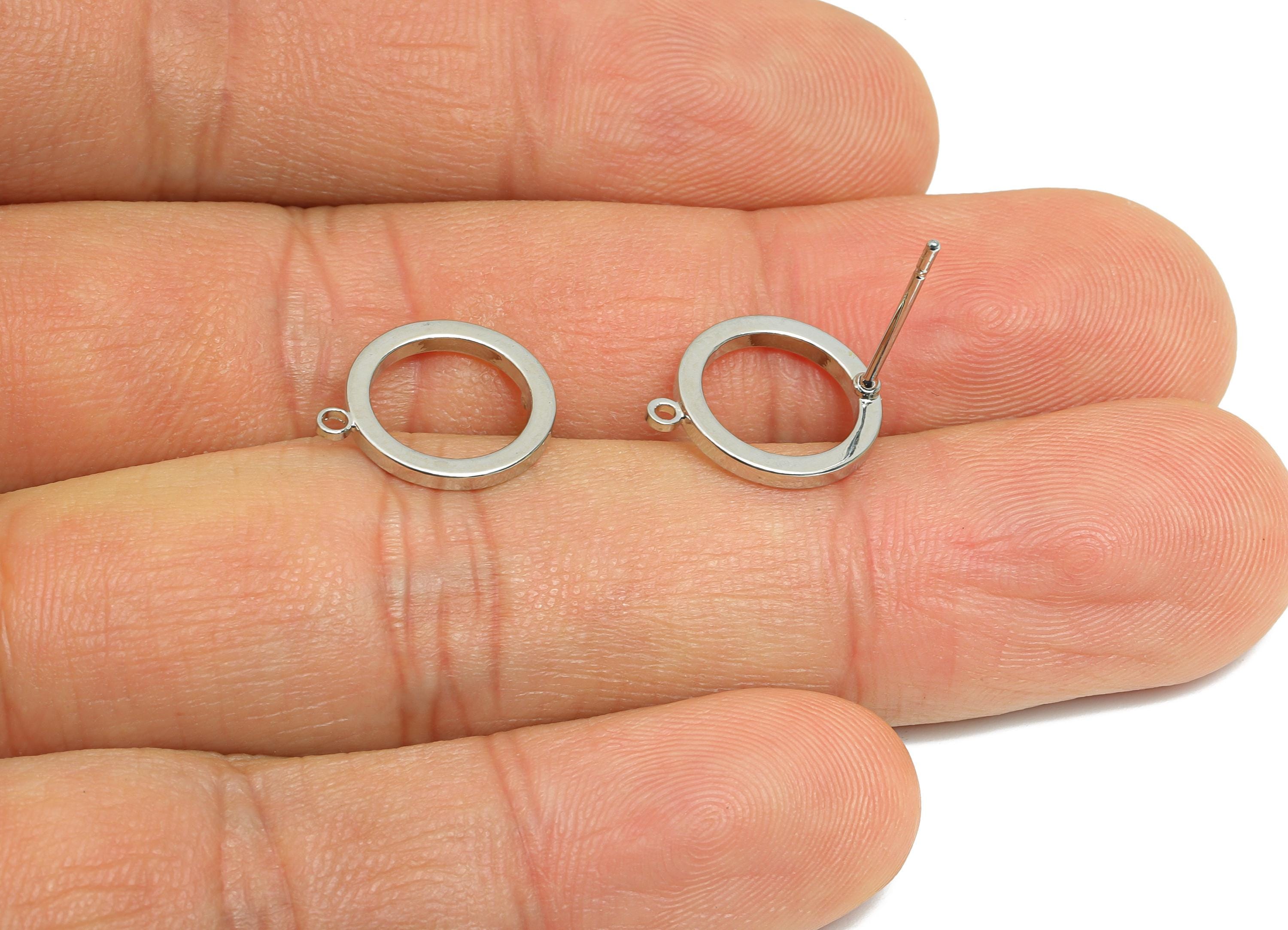 14mm Earring Stud - Brass Minimalist Earring With Loop - Customizable Earring Base - 18K Real White Gold Plated - 14x11x1.44mm - RGP9644S - DOMEDBAZAAR