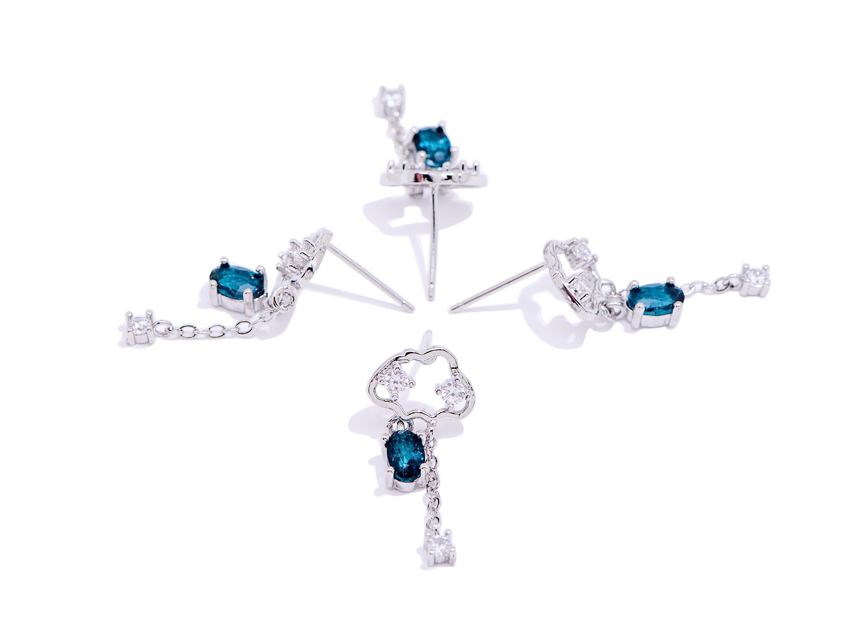 Topaz Brass Dangle Cloud Stud - Chic Zircon Raindrop Hanging Gem Post - Jewelry Making - Silver Stud - White K Plated - 24x11x3.67mm-NS2570 - DOMEDBAZAAR