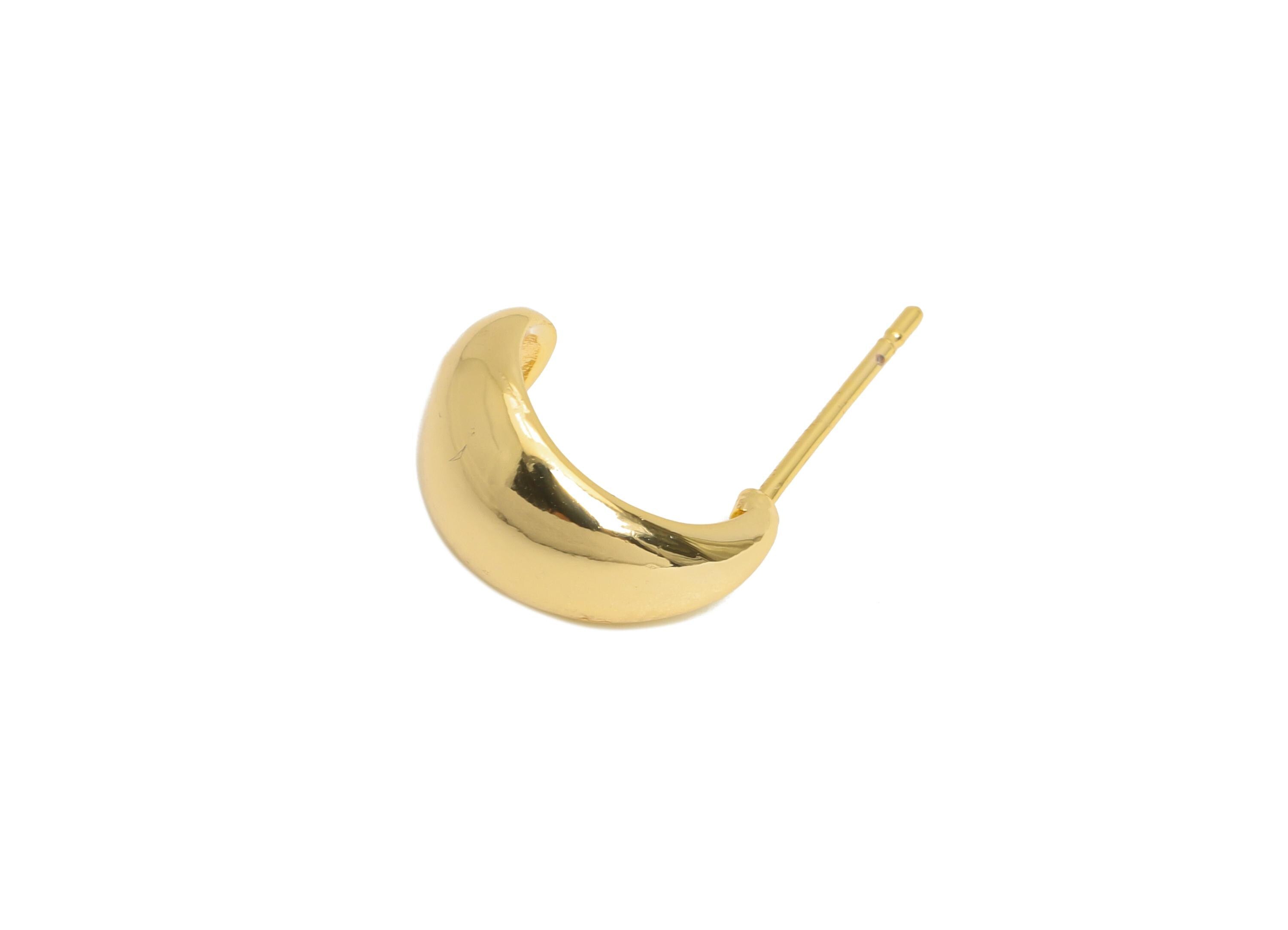 Brass Drop Hoop Earring - Brass Minimalist Sleek Hoop Earring - Brass Shiny Earring Base - 18K Real Gold Plated - 12x8x9mm - RGP9651 - DOMEDBAZAAR