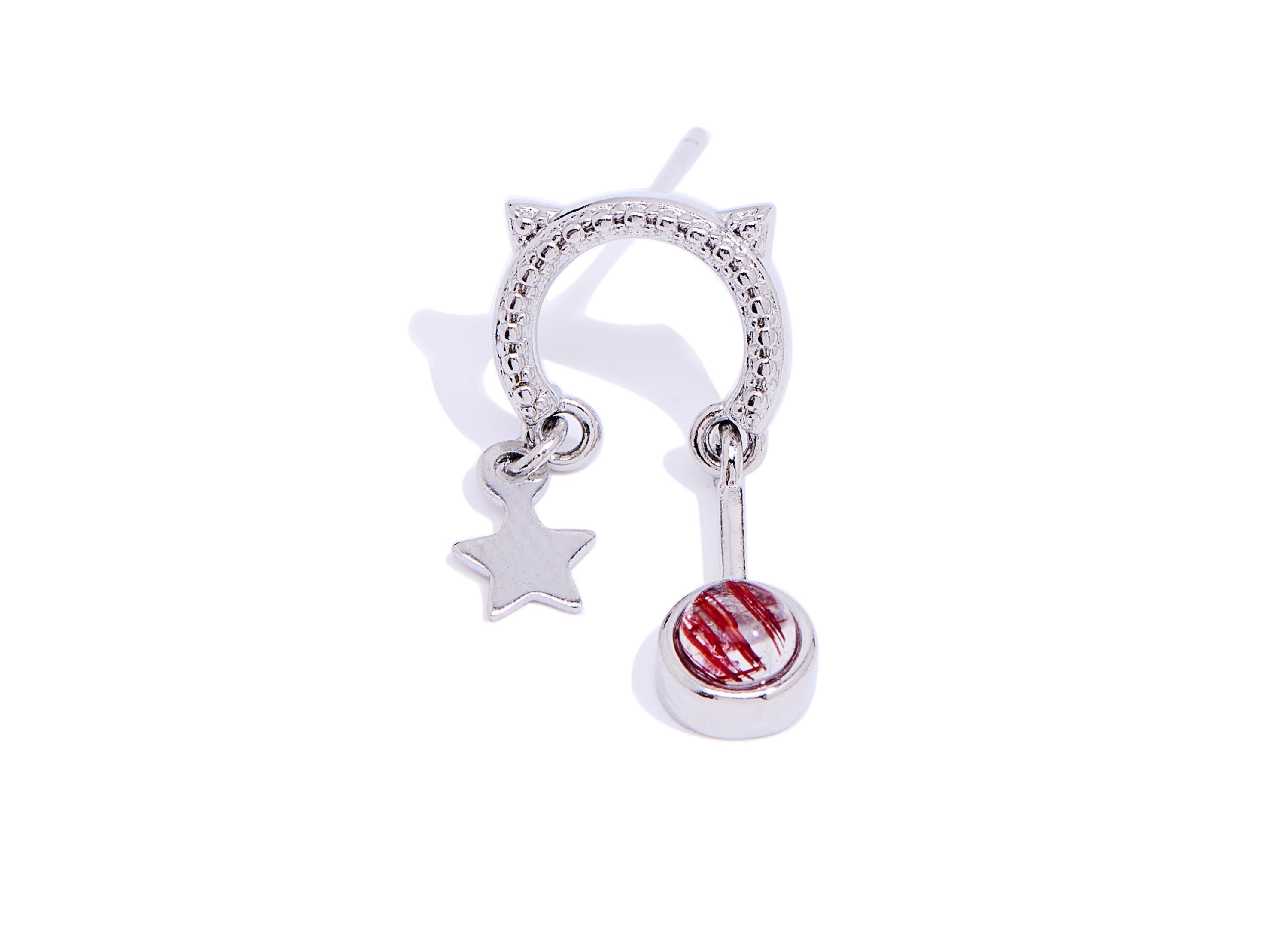 Hairite Brass Dangle Cat Studs - Chic Celestial Star Hanging Gem Posts - Jewelry Making - Silver Stud - White K Plated - 21x10x4mm - NS2636 - DOMEDBAZAAR