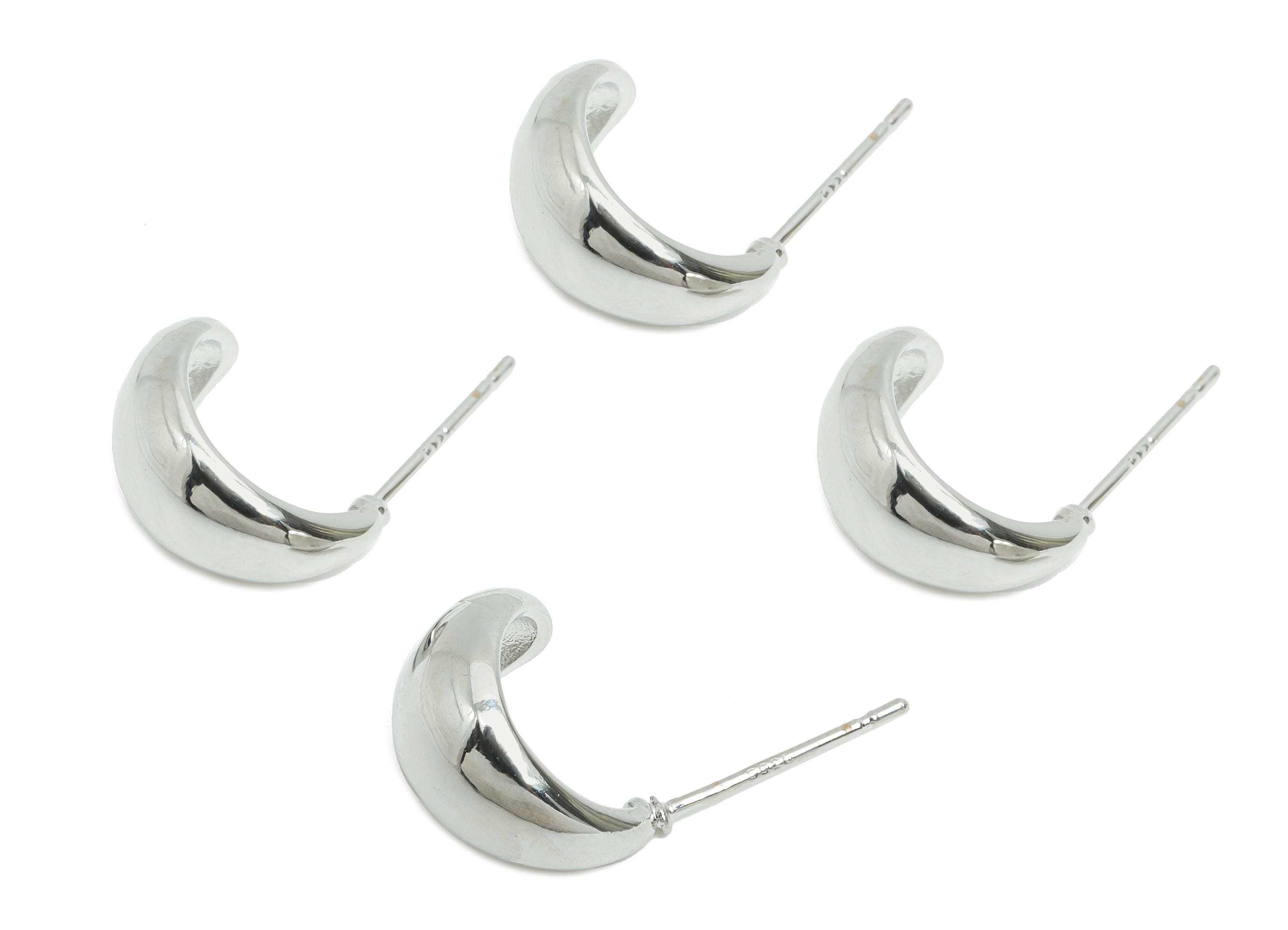 Brass Drop Hoop Earring - Brass Minimalist Hoop Earring - Silver Shiny Earring Base - 18K Real White Gold Plated - 12x8x9mm - RGP9651S - DOMEDBAZAAR