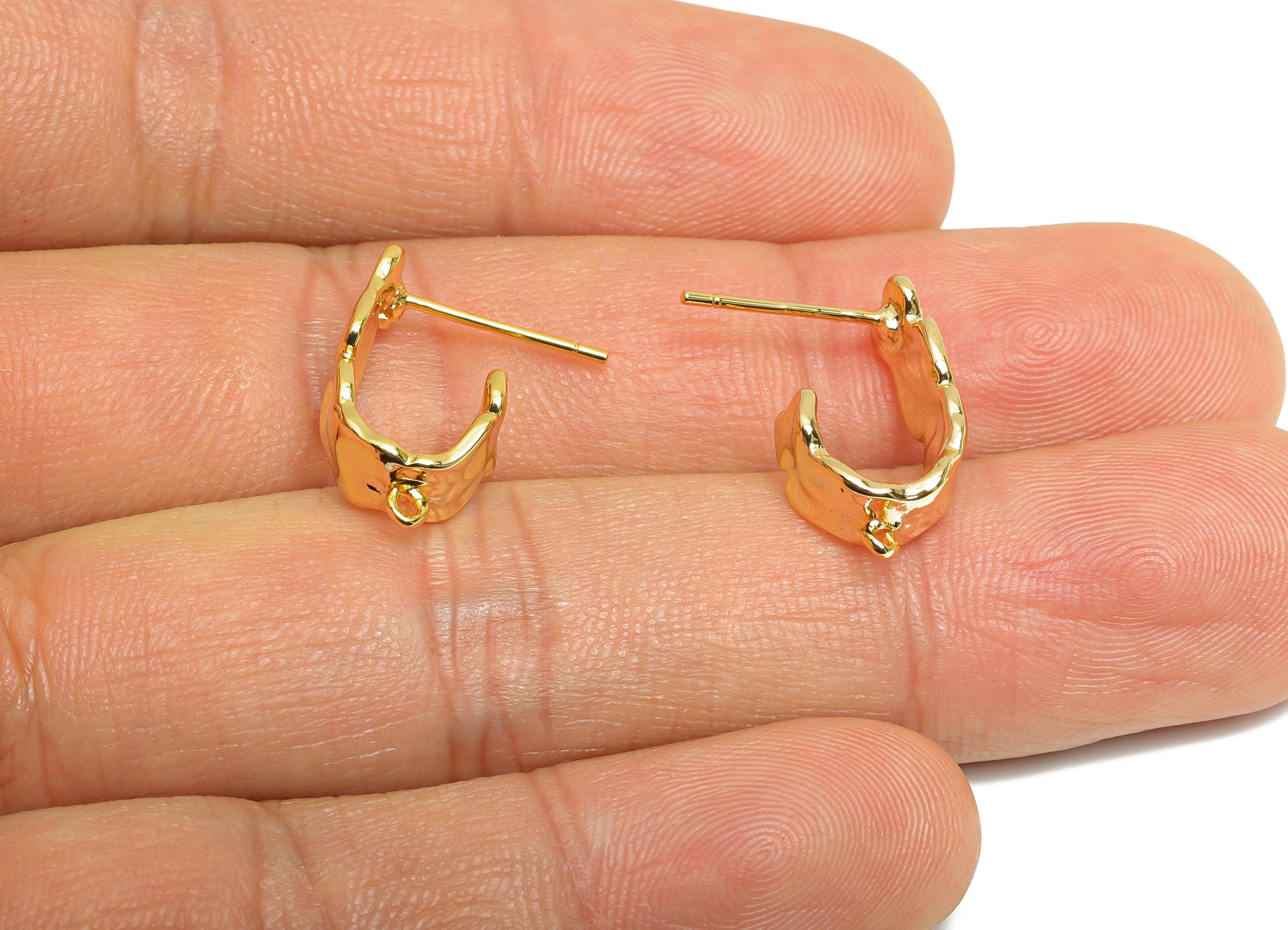 Brass Hoop Earring - Brass Minimalist Hoop Earring With Loop - Customizable Shiny Earring Base - 18K Real Gold Plated - 18x9x6mm - RGP9660 - DOMEDBAZAAR