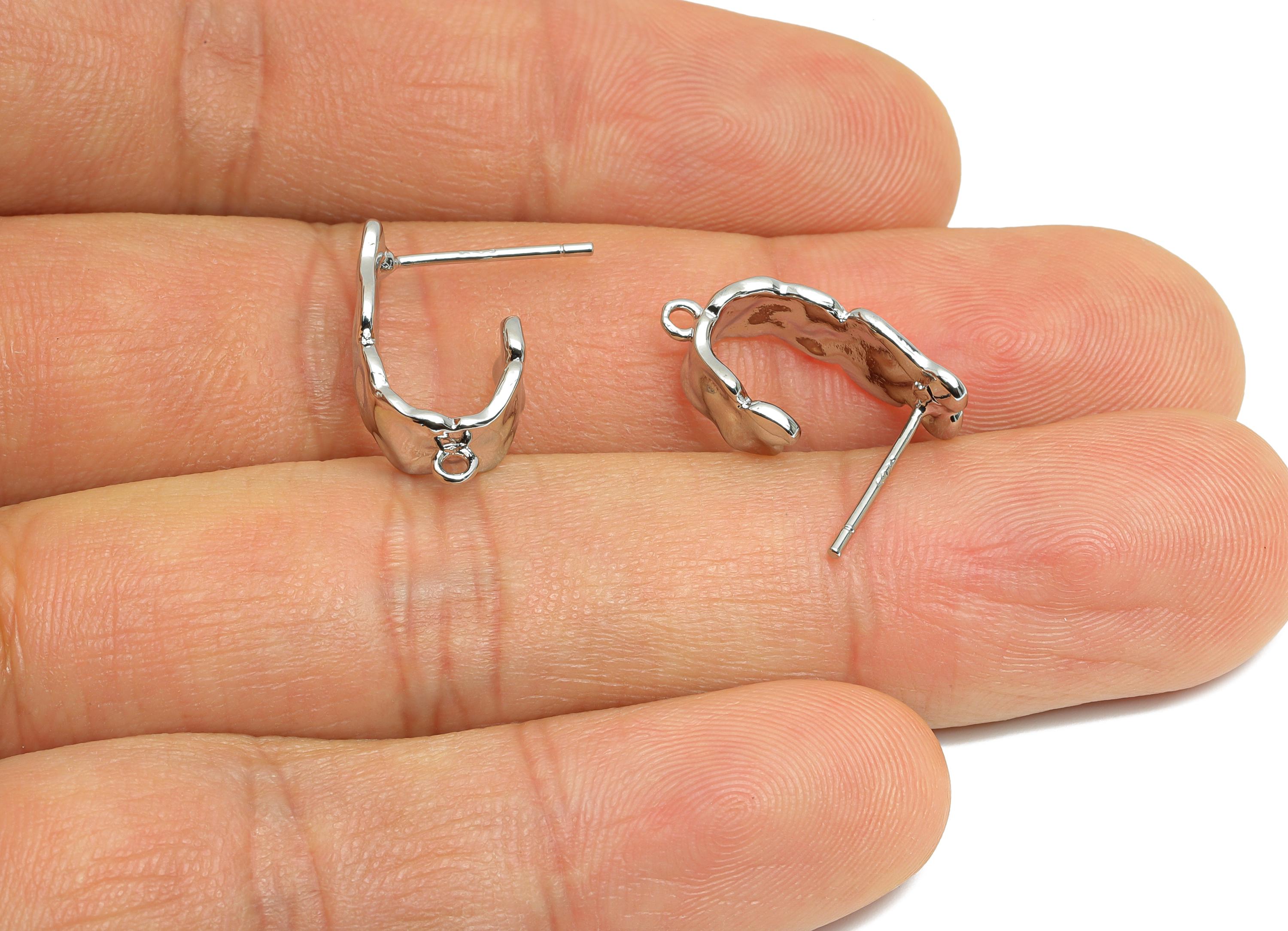 Brass Hoop Earring - Brass Minimalist Hoop Earring With Loop - Customizable Earring Base - 18K Real White Gold Plated - 18x9x6mm - RGP9660S - DOMEDBAZAAR