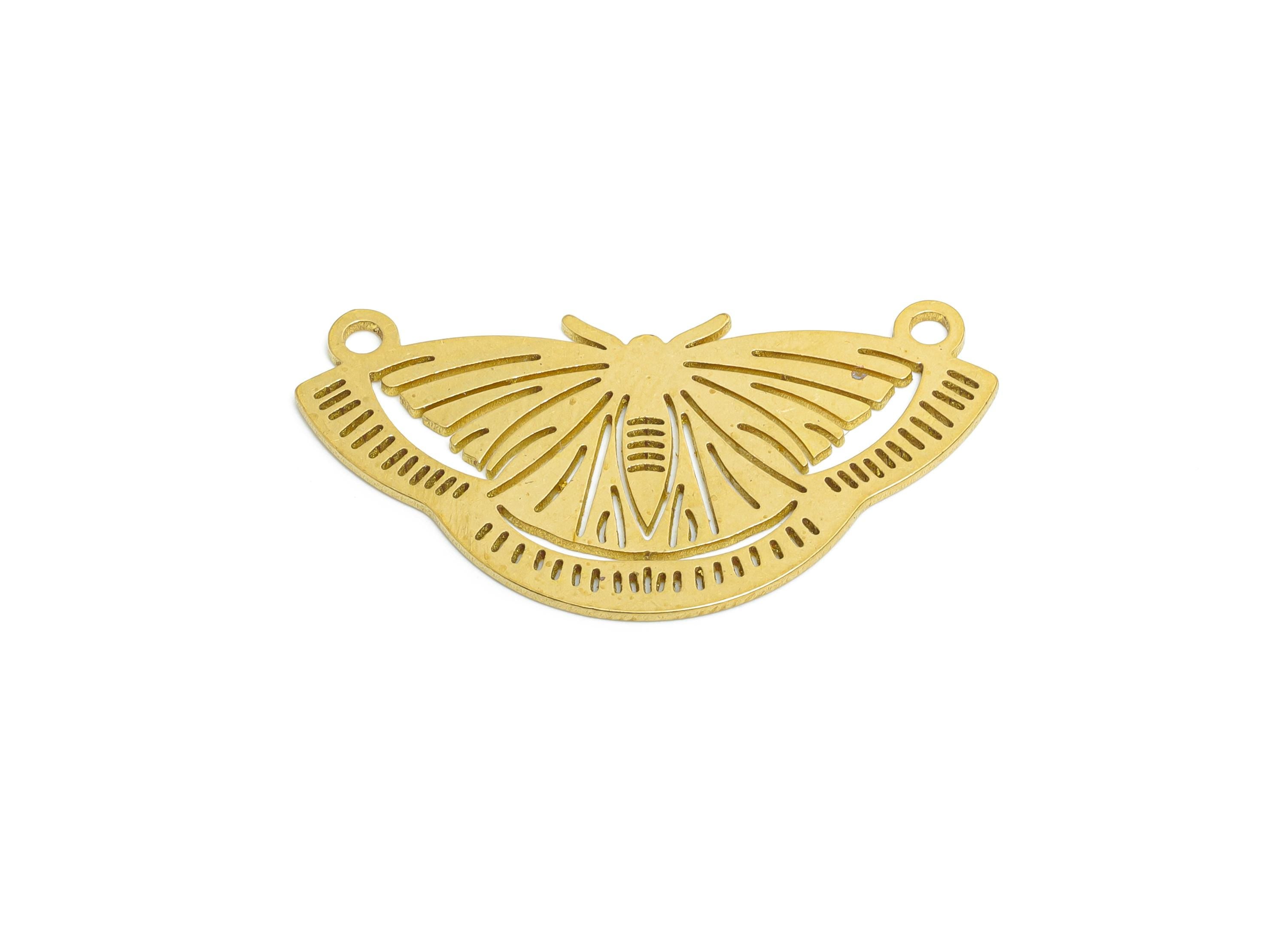 Brass Butterfly Earring Charm - Raw Brass Hollow Butterfly With Loop - Textured Laser Cut - Brass Butterfly Connector - 37x14x0.8mm -PP11074 - DOMEDBAZAAR