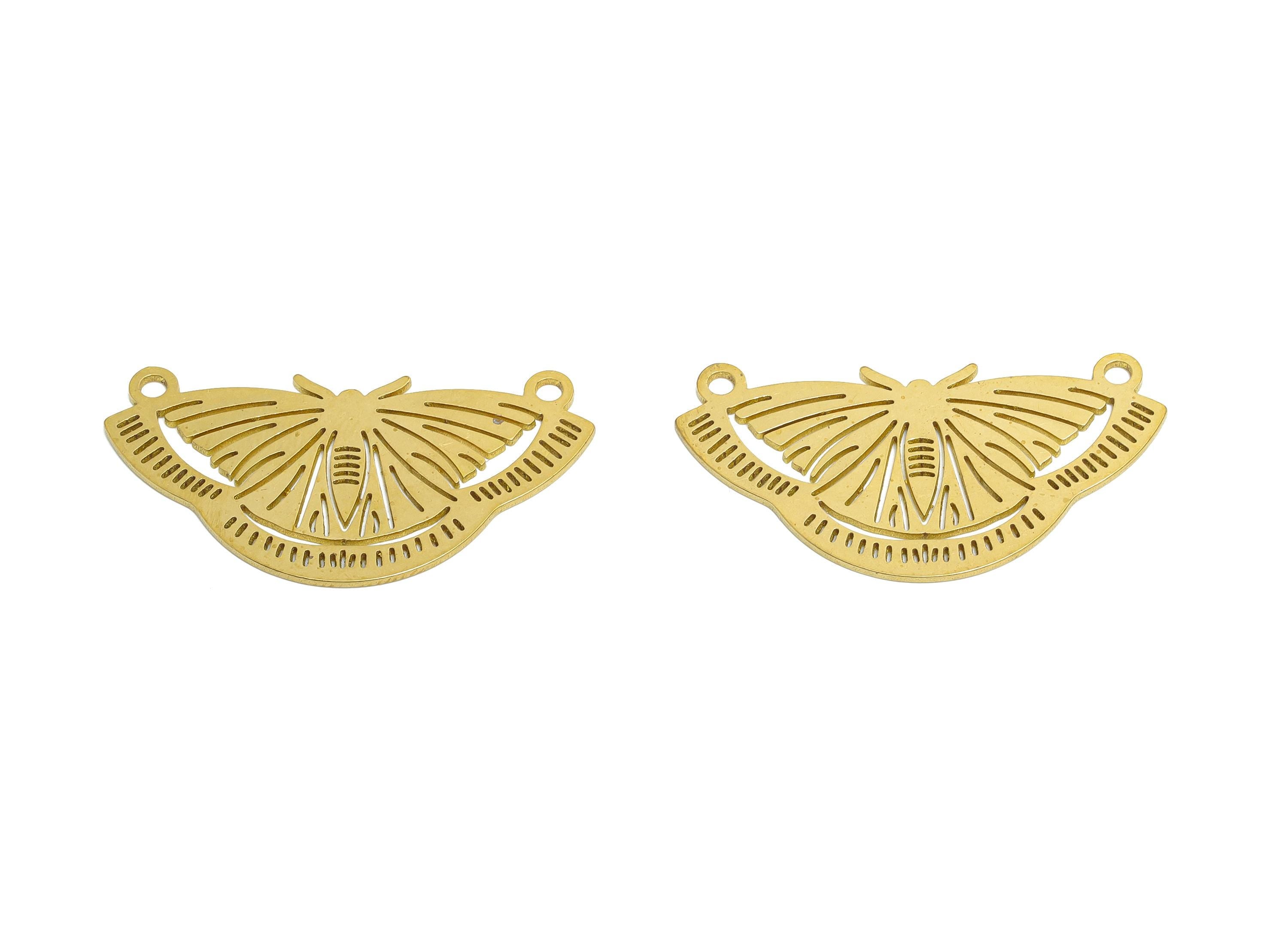 Brass Butterfly Earring Charm - Raw Brass Hollow Butterfly With Loop - Textured Laser Cut - Brass Butterfly Connector - 37x14x0.8mm -PP11074 - DOMEDBAZAAR