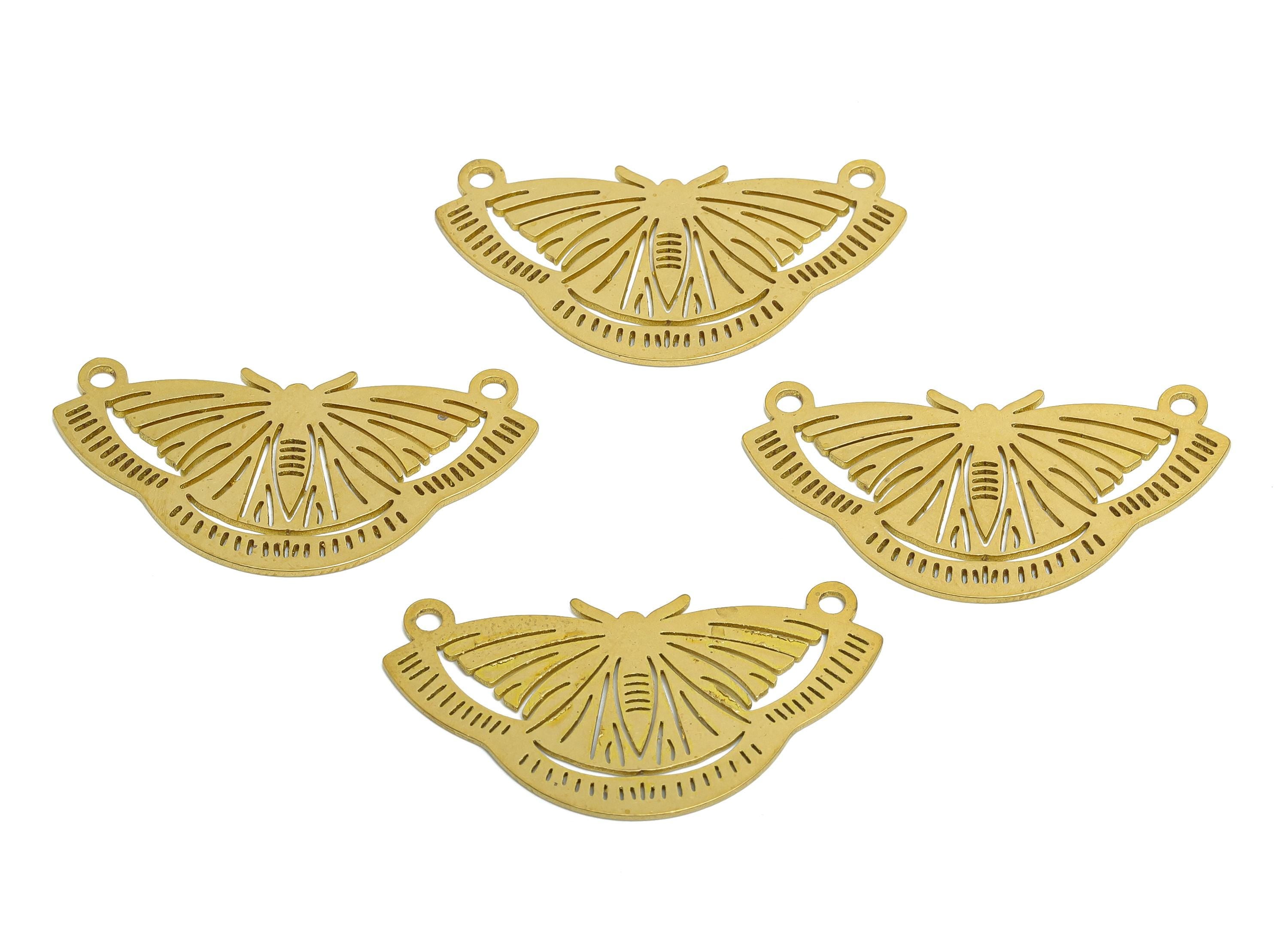 Brass Butterfly Earring Charm - Raw Brass Hollow Butterfly With Loop - Textured Laser Cut - Brass Butterfly Connector - 37x14x0.8mm -PP11074 - DOMEDBAZAAR