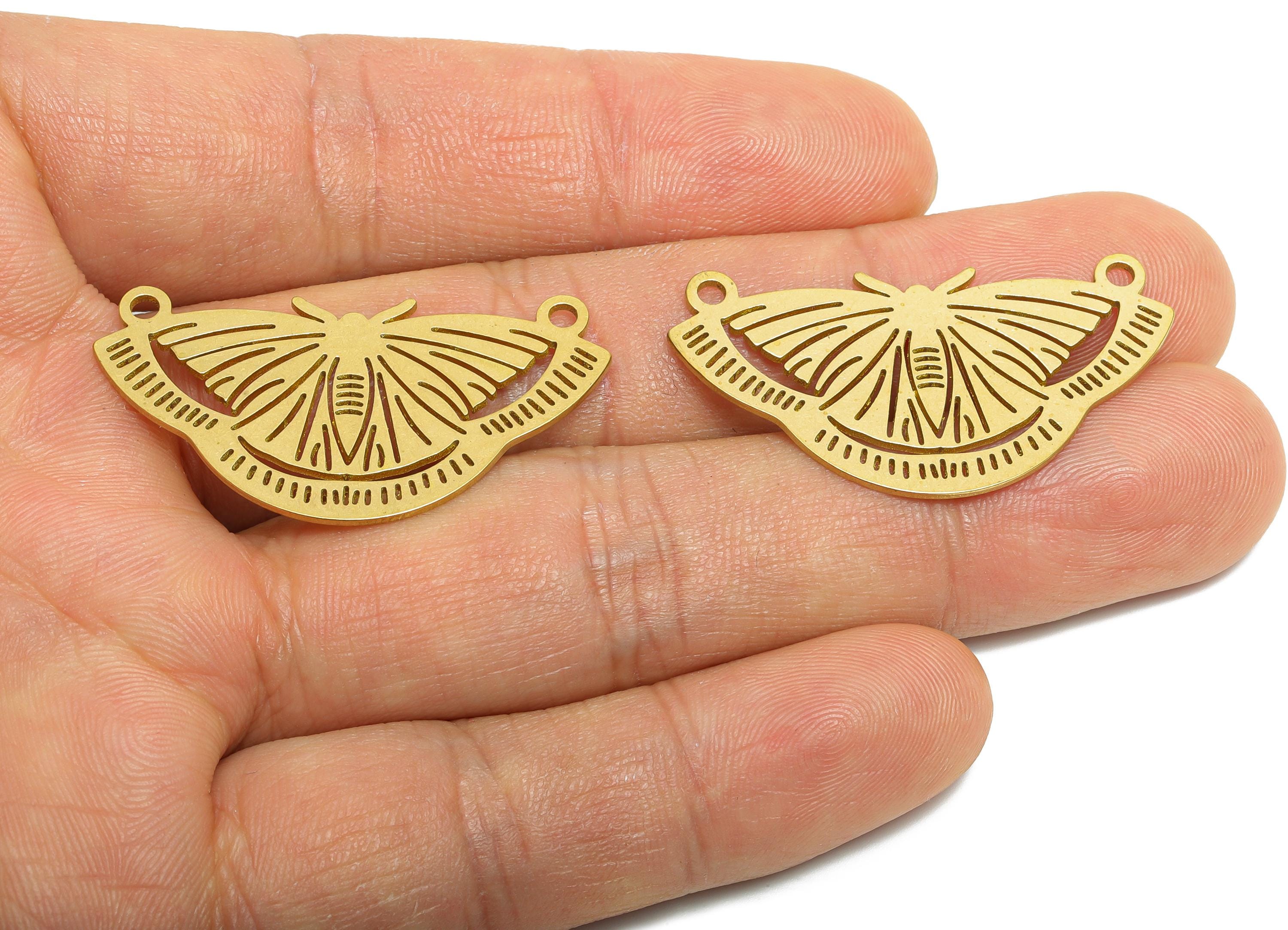 Brass Butterfly Earring Charm - Raw Brass Hollow Butterfly With Loop - Textured Laser Cut - Brass Butterfly Connector - 37x14x0.8mm -PP11074 - DOMEDBAZAAR