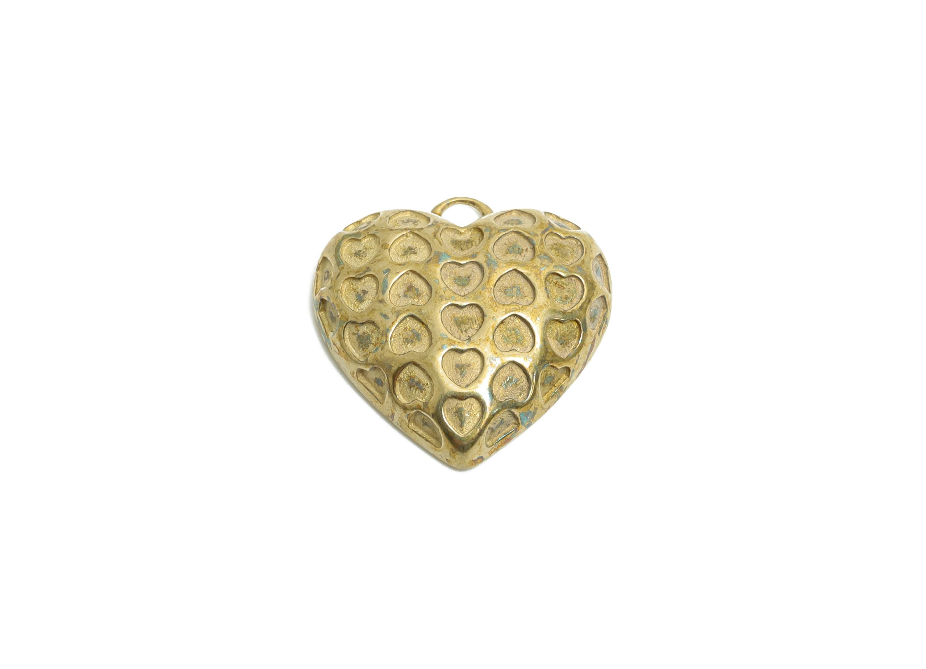 Brass Heart Earring Charm - Raw Brass Vintage Heart Pendant - Textured Romantic Heart Charm- Decorative Heart - 17x17.25x4mm -PP11085 - DOMEDBAZAAR
