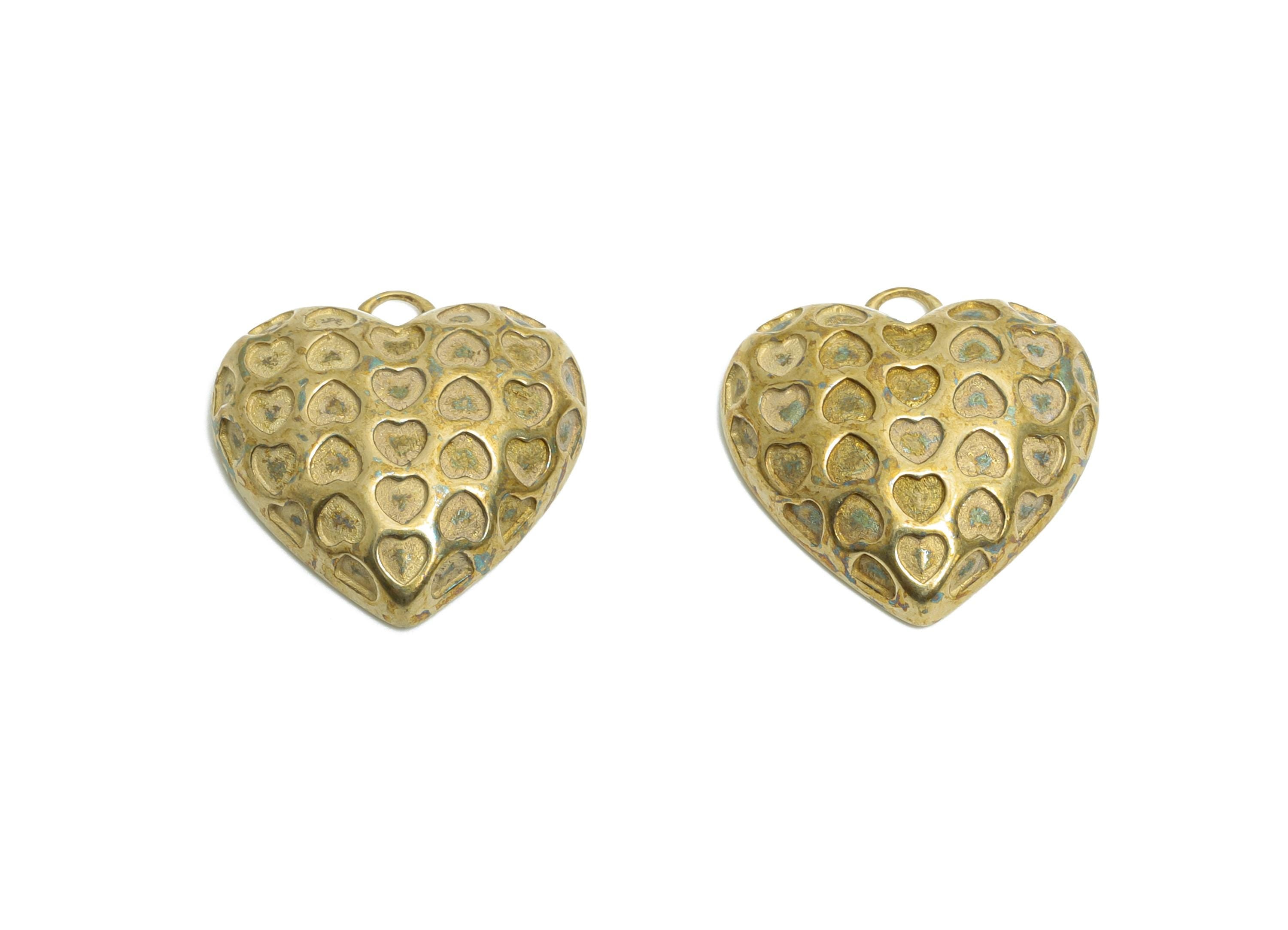 Brass Heart Earring Charm - Raw Brass Vintage Heart Pendant - Textured Romantic Heart Charm- Decorative Heart - 17x17.25x4mm -PP11085 - DOMEDBAZAAR