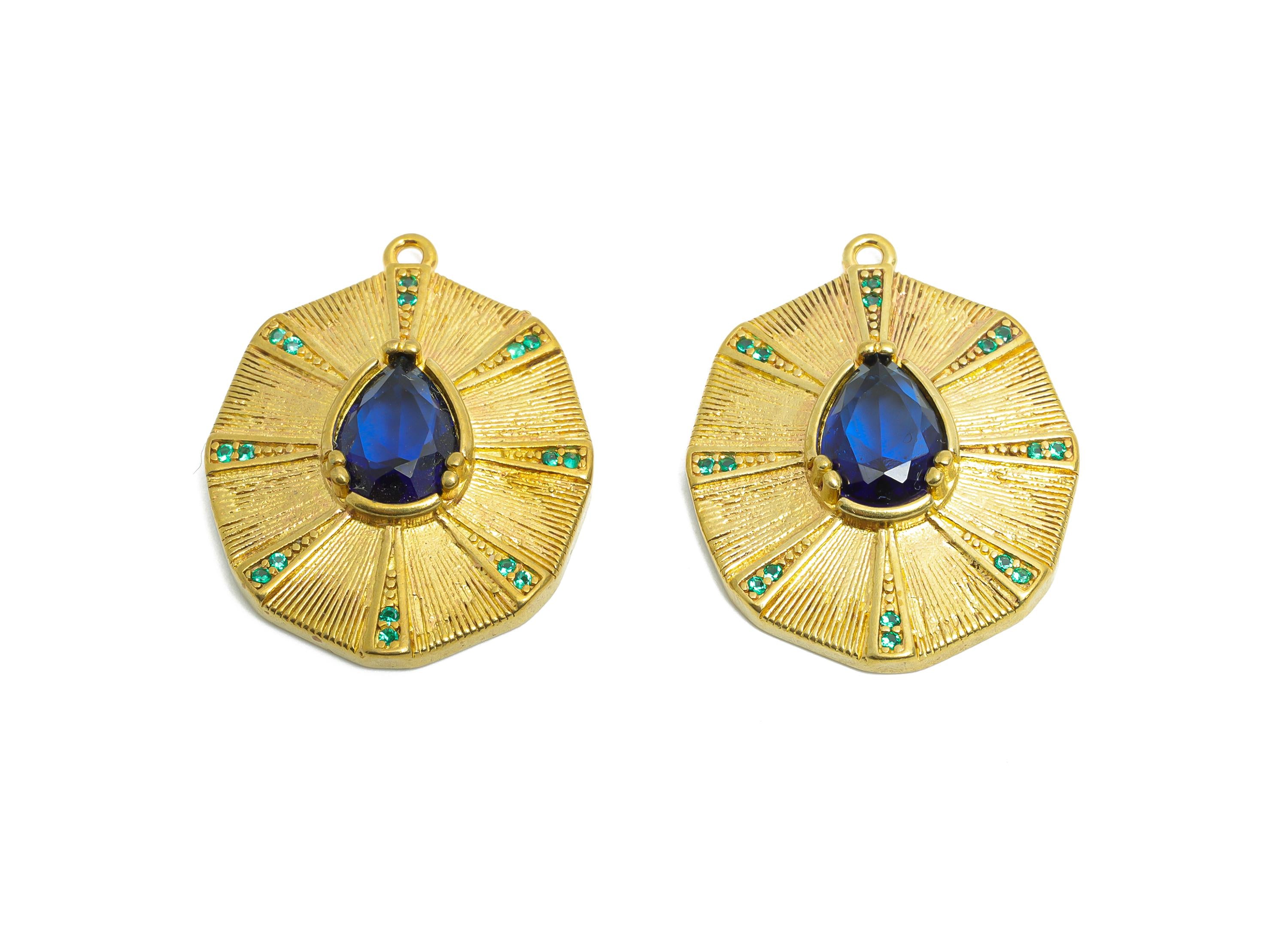 Brass Geometric Crystal Charm - Raw Brass Vintage Sunburst Pendant - Textured Artistic Charm - Decorative Jewelry - 28.7x22.73x5mm - PP11101 - DOMEDBAZAAR