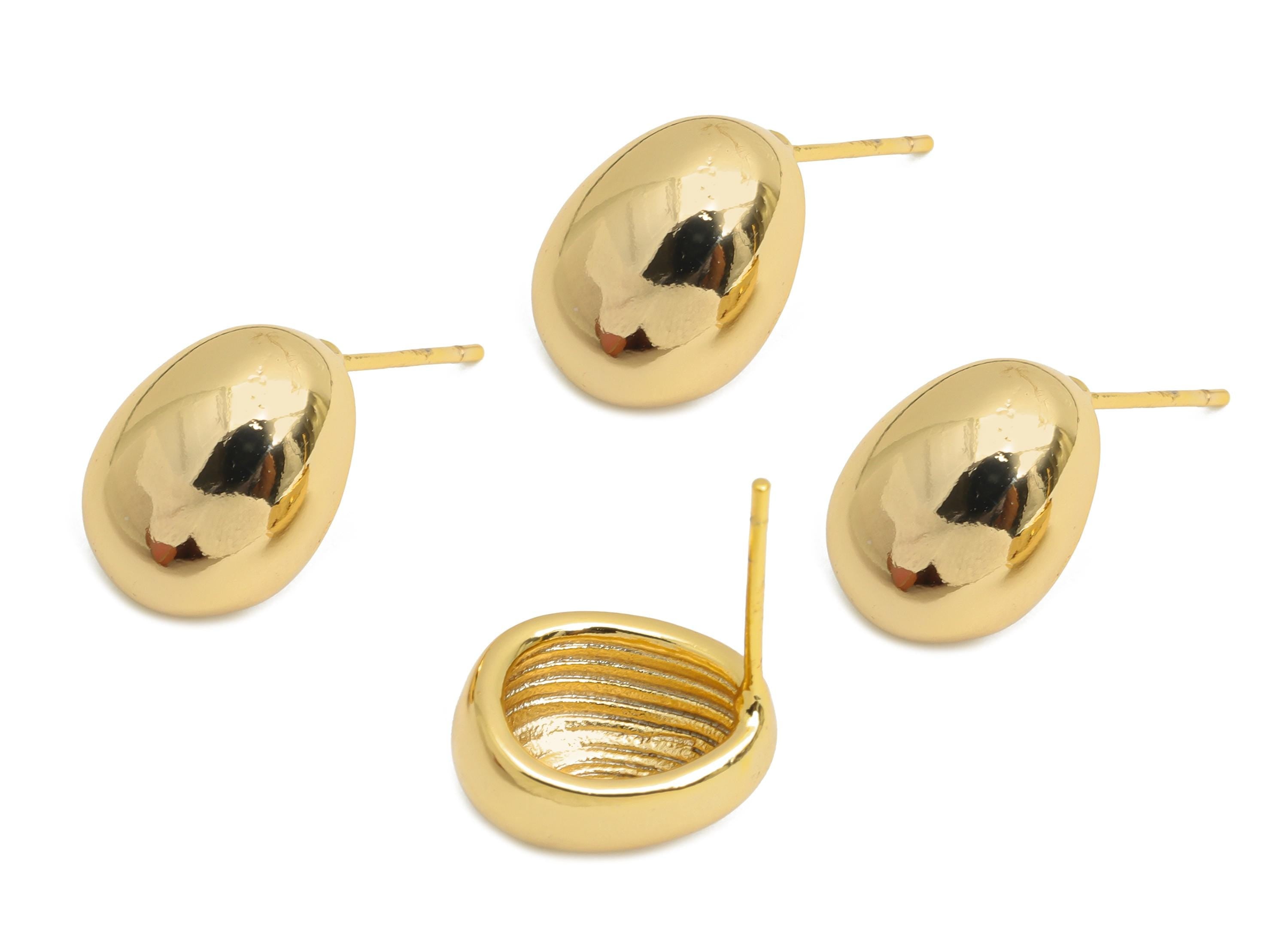 Brass Domed Earring Post - Brass Shiny Gold Ball Half Earring Stud - Timeless Gold Button Earring - 18K Real Gold Plated -12x8x9mm - RGP9659 - DOMEDBAZAAR