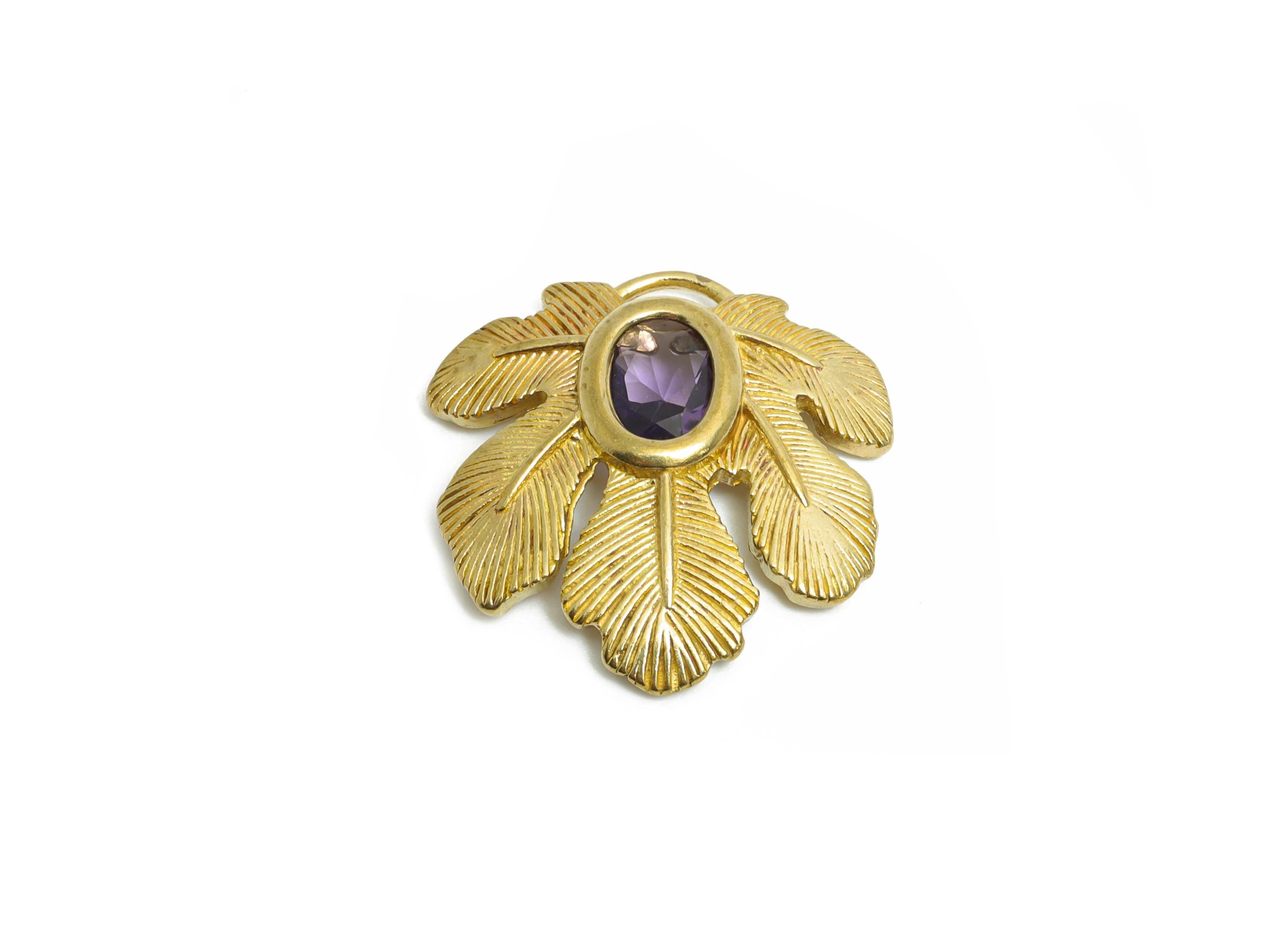 Raw Brass Leaf Charms- Brass Tropical Leaf Charm - Elegant Purple Crystal Botanical Charms - Refined Jewelry Making - 22.3x22.3x4mm -PP11091 - DOMEDBAZAAR