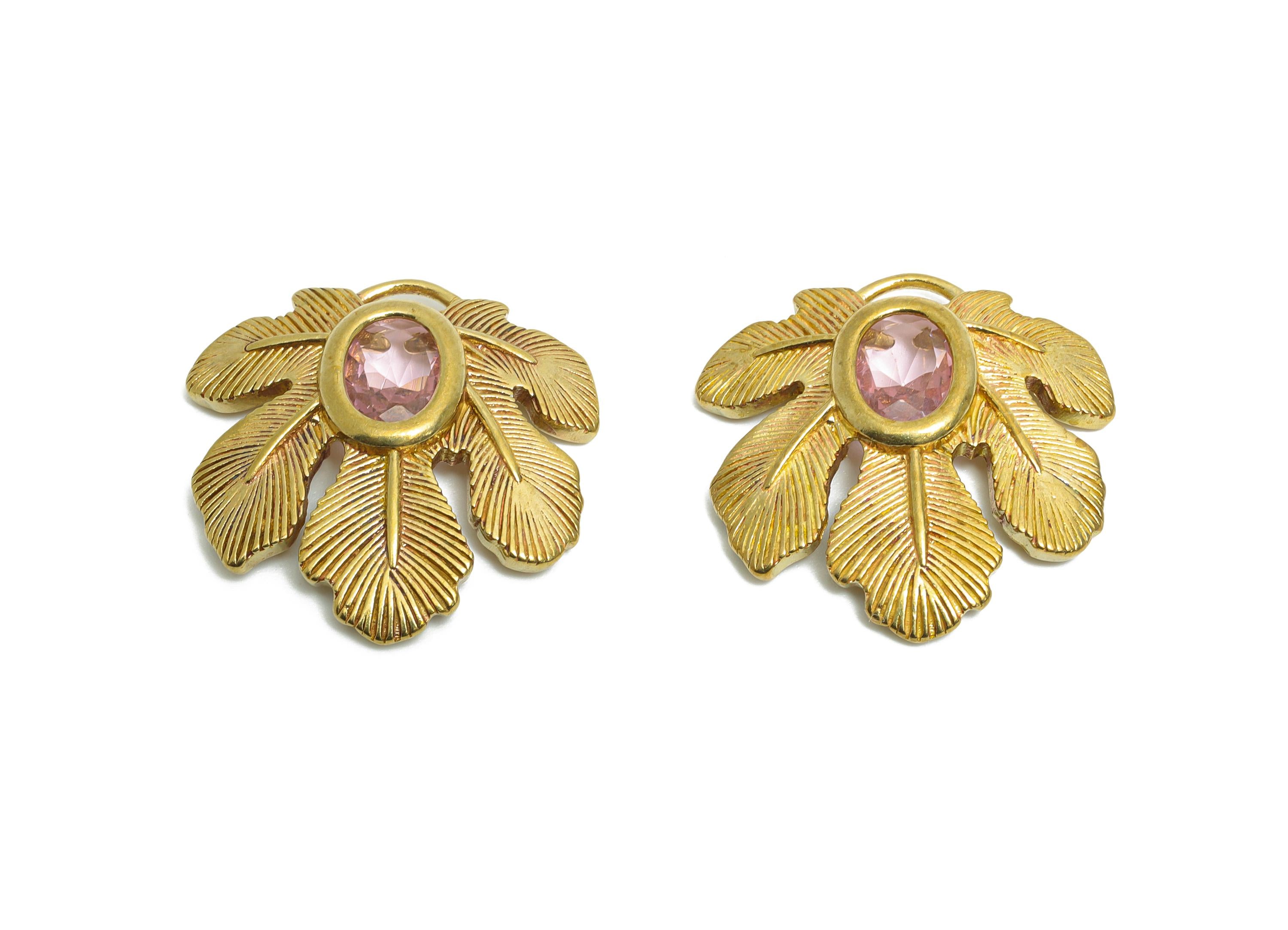 Raw Brass Leaf Charms- Brass Tropical Leaf Charms - Elegant Pink Crystal Botanical Charms - Refined Jewelry Making - 22.3x22.3x4mm - PP11089 - DOMEDBAZAAR