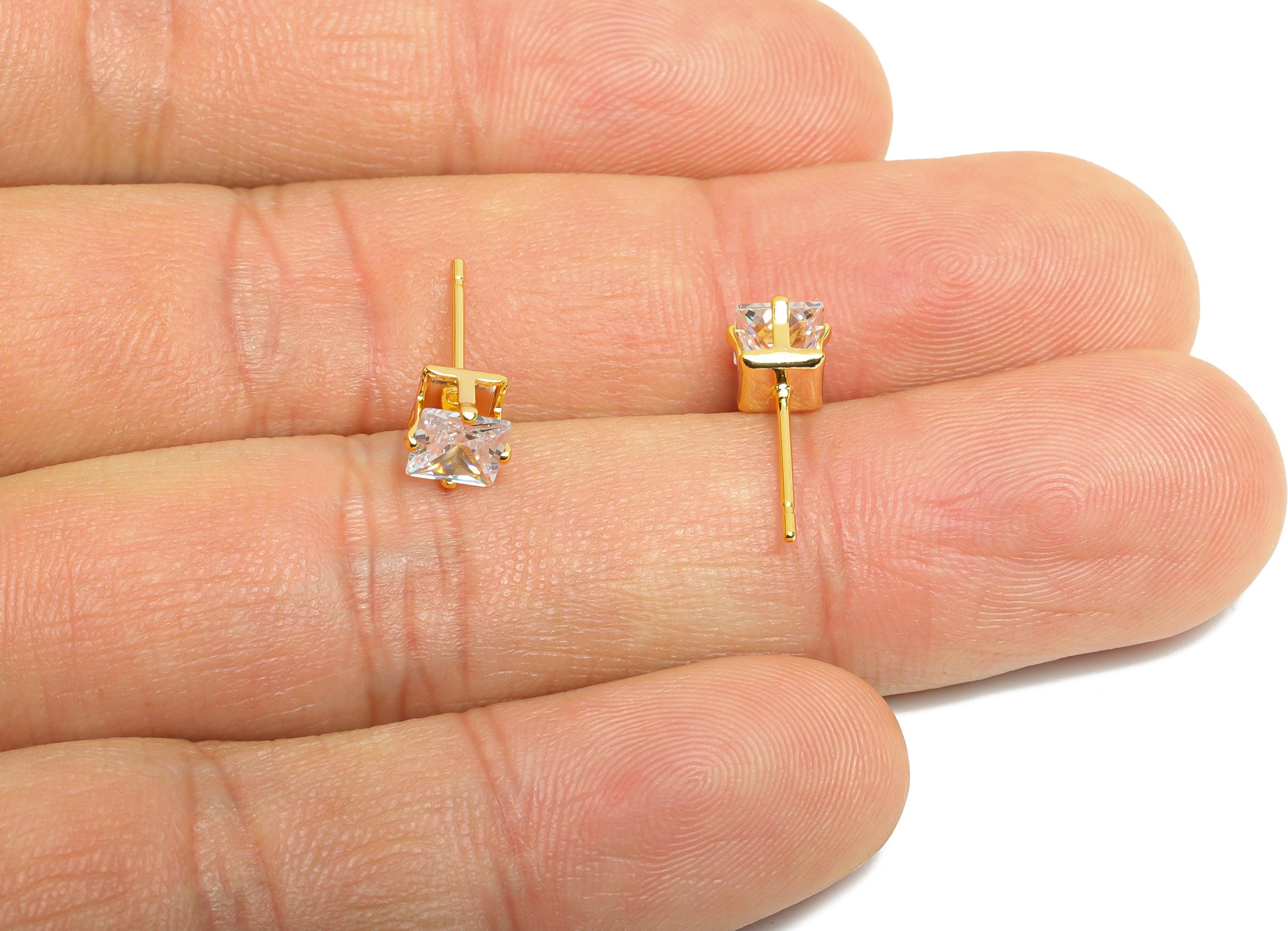 Minimalist Square Earring Pods - Brass Simple Gem Stud - Cubic Zircon Sparkling Gold Ear Post - 18K Real Gold Plated - 5x5x5mm - RGP9638-5 - DOMEDBAZAAR