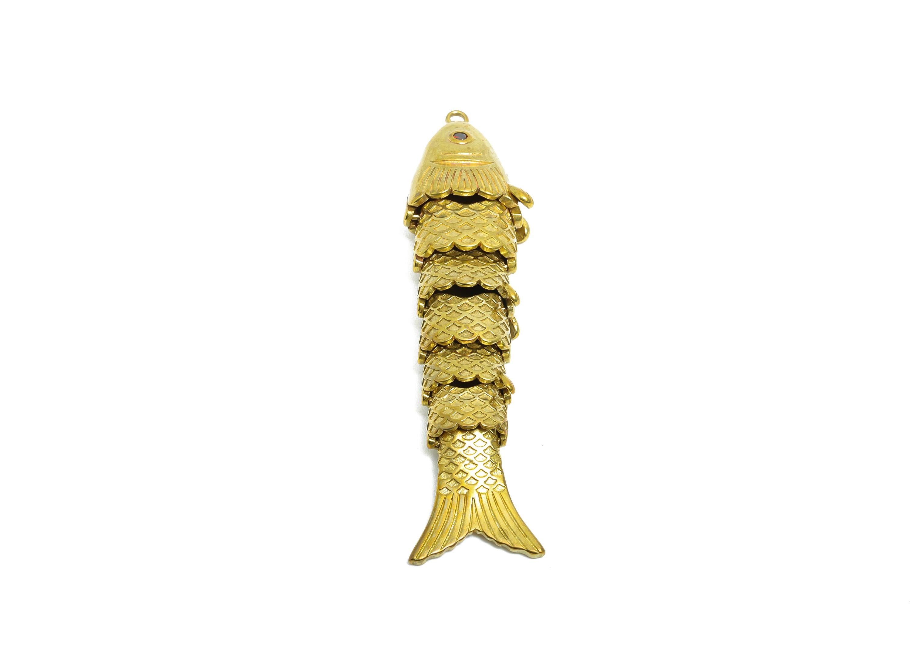 Movable Articulated Fish Charm - Brass Textured CZ Fish Charm - DIY Bracelet Necklace Handmade Marine Pendant - 60x15.38x9.68mm - PP11108 - DOMEDBAZAAR
