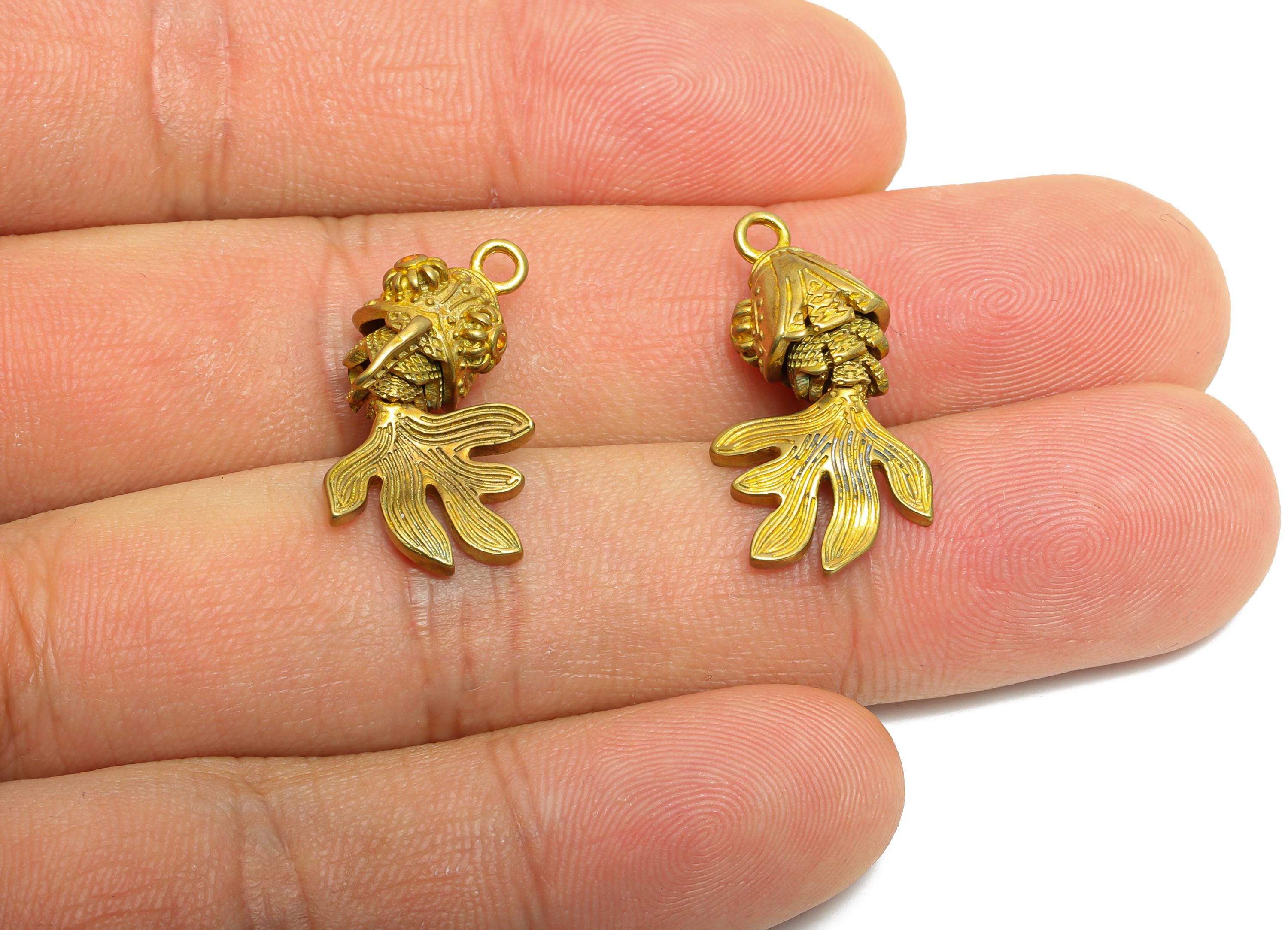 Movable Articulated Fish Charm - Brass Textured Whale Charm - Cubic Zircon Orange Articulated Fish Marine Pendant - 25x13.9x8.33mm - PP11102 - DOMEDBAZAAR