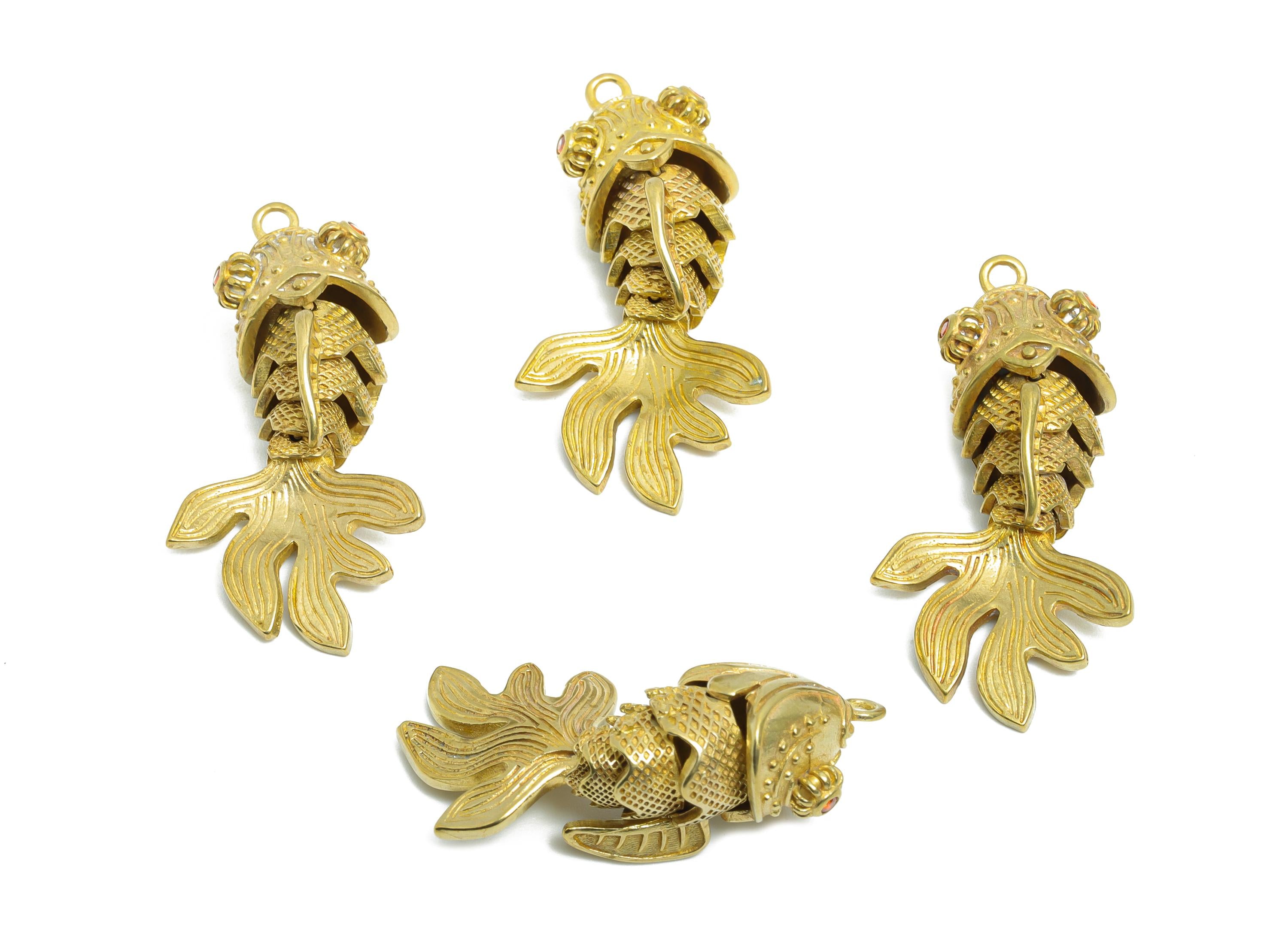 Movable Articulated Fish Charm - Brass Textured Whale Charm - Dainty Cubic Zircon Articulated Fish Marine Pendant - 36.33x17x12mm - PP11106 - DOMEDBAZAAR