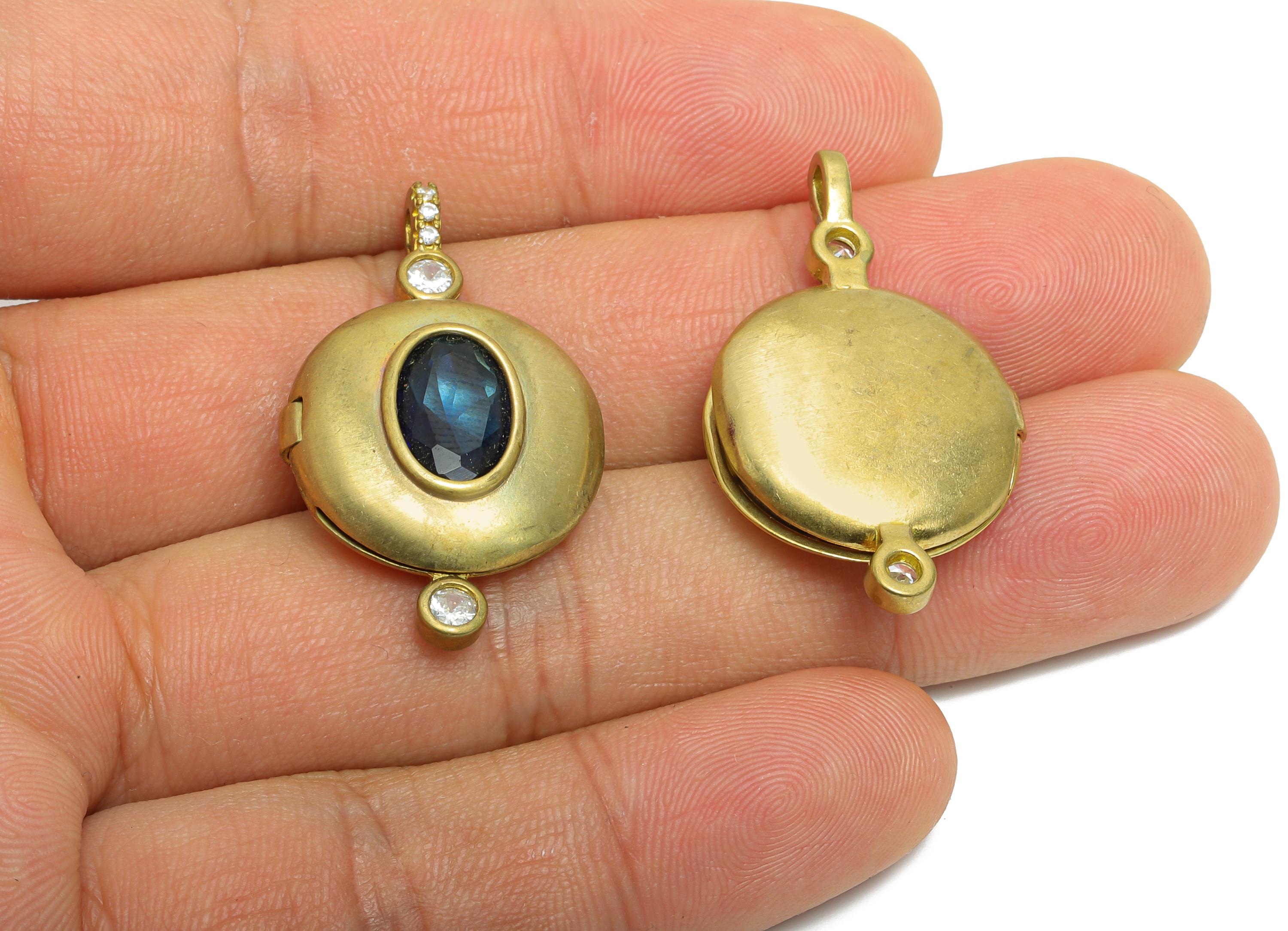 Memory Locket Necklace Pendant - Raw Brass CZ Crystal Locket Pendant - Brass Customizable Photo Vintage Locket Charm - 34x20.7x7mm - PP11087 - DOMEDBAZAAR