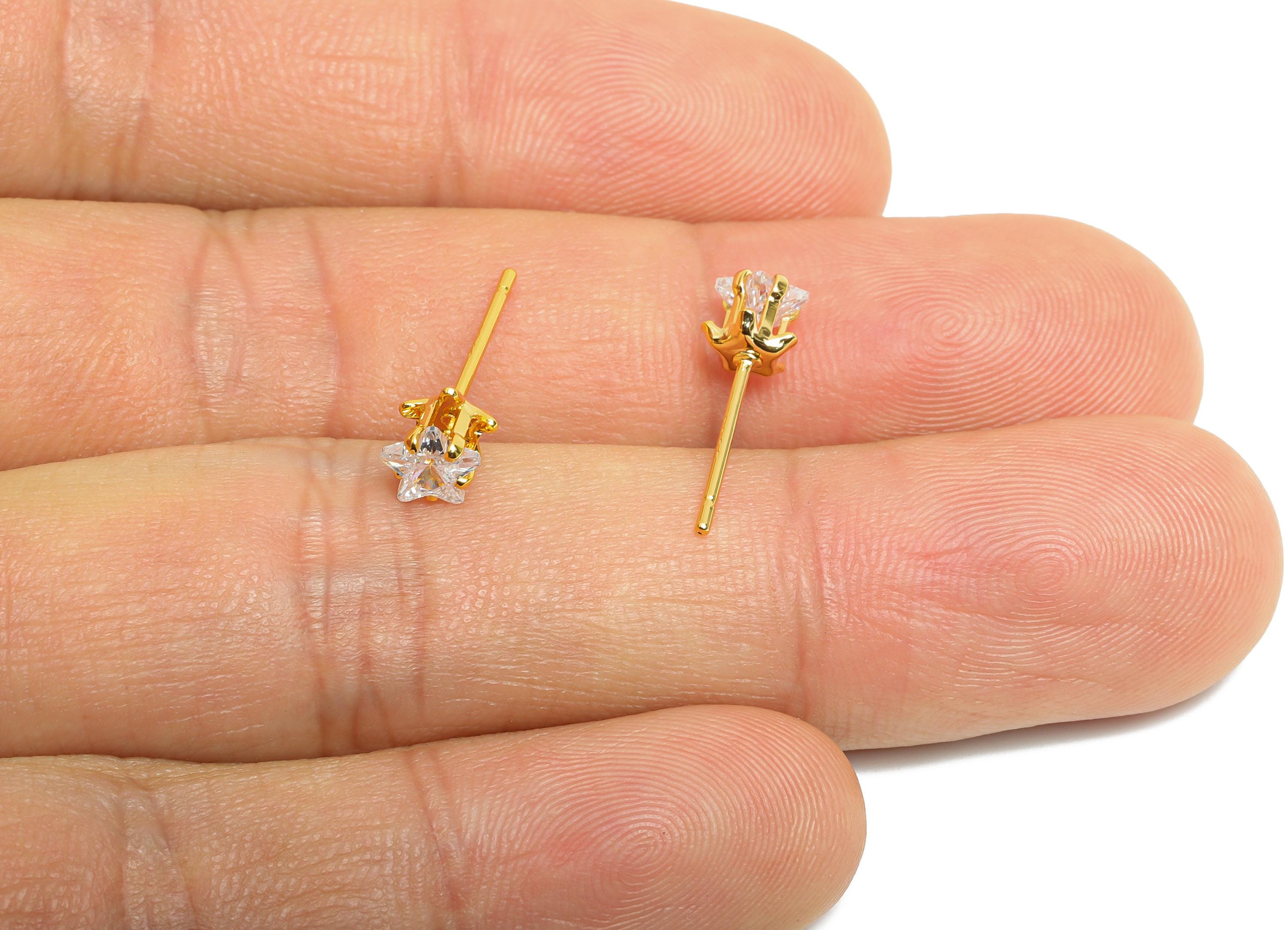 Minimalist Star Earring Post - Brass Simple Tiny Gem Stud - Cubic Zircon Sparkling Gold Ear Post - 18K Real Gold Plated - 5x5x5mm - RGP9643 - DOMEDBAZAAR