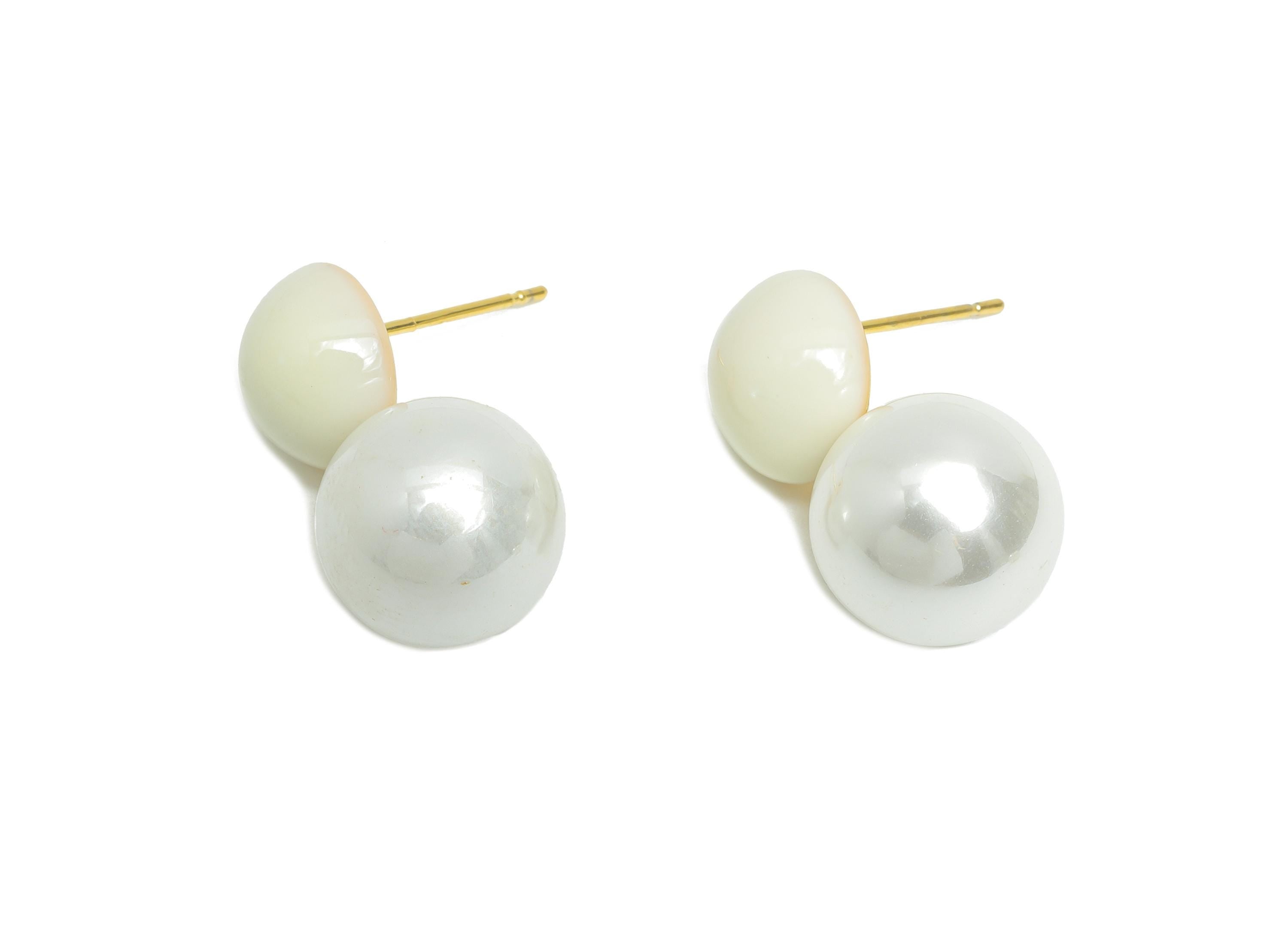 Brass Pearls Dangle Stud - White Enamel Imitation Pearl Earring Post - Everday Jewelry - 18K Real Gold Plated - 24.28x11.93x0.71mm -RGP9609A - DOMEDBAZAAR